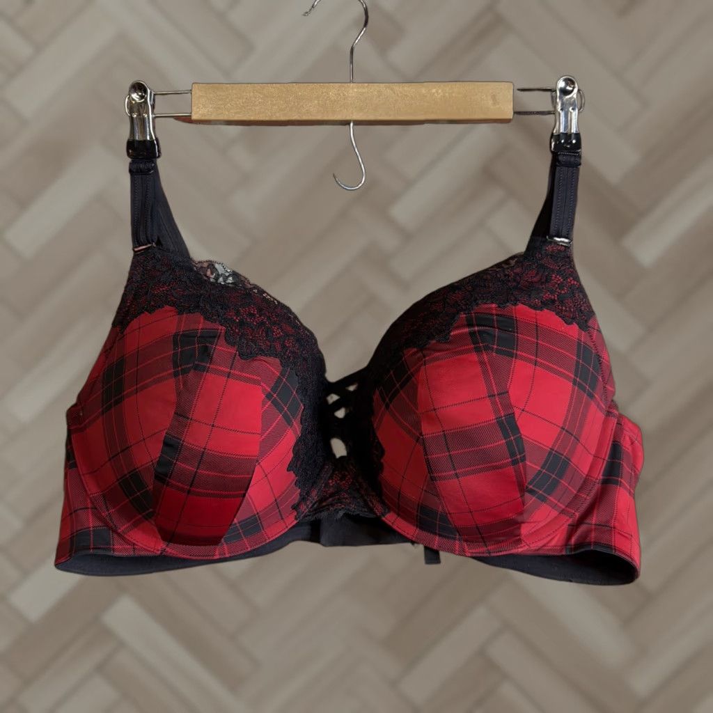 Torrid Torrid Bra 40DD Plus Size Red Plaid Lace Underwire Padded Push Up Size ONE SIZE - 1 Thumbnail