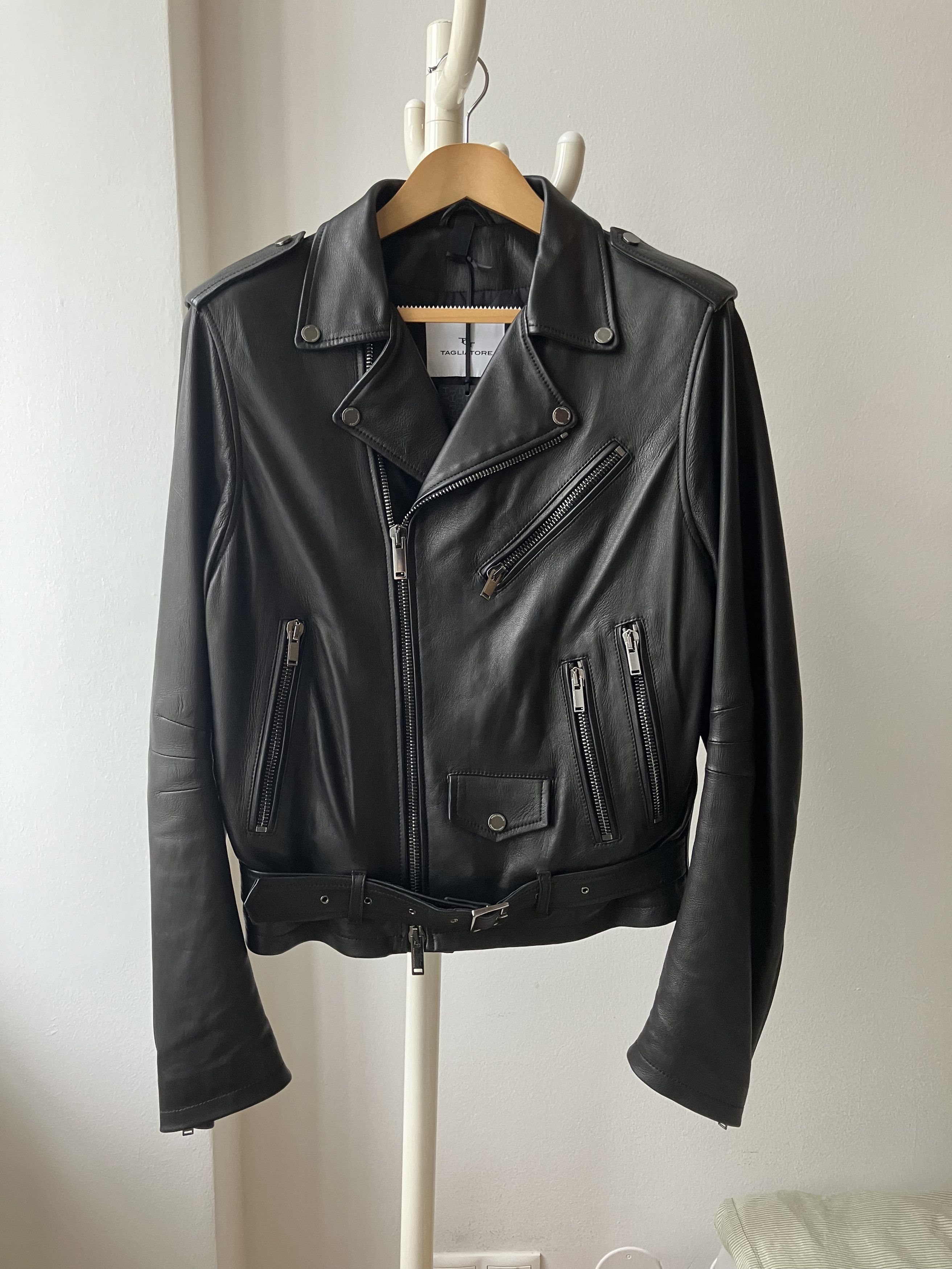 image of Tagliatore 'dawson' Leather Biker Jacket in Black, Men's (Size Medium)