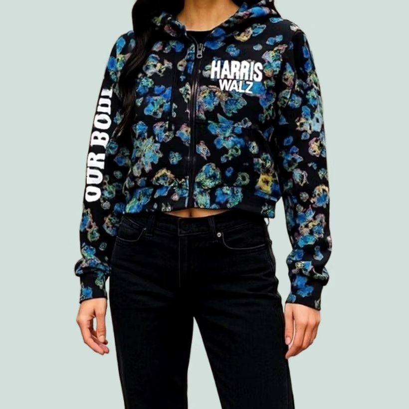 Ulla Johnson Ulla Johnson Hoodie Crop XS Blue Floral Full Zip Our Bodies Our Vote Made in USA Womens XS Hoodie Size XS / US 0-2 / IT 36-38 - 1 Thumbnail