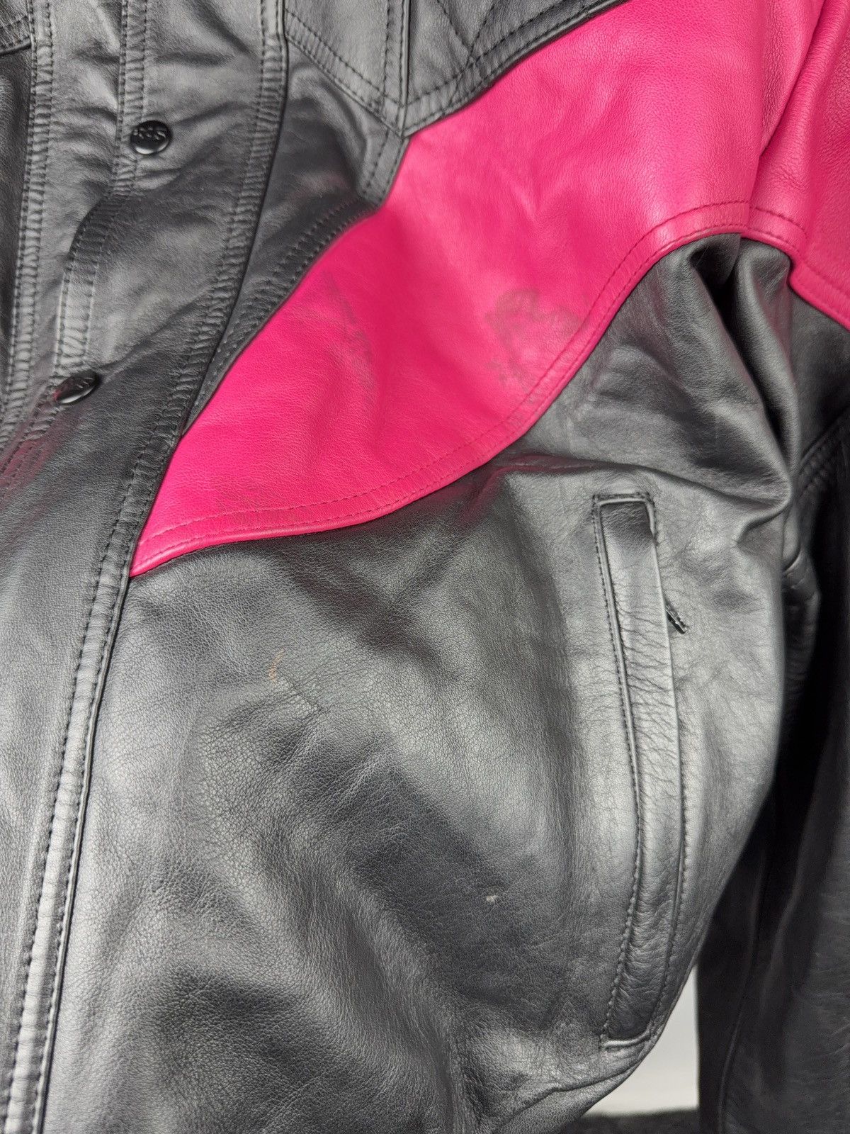 Genuine Leather Vintage 00s Leather Moto Racing Jacket Pink Black EU54 Size US L / EU 52-54 / 3 - 12 Thumbnail