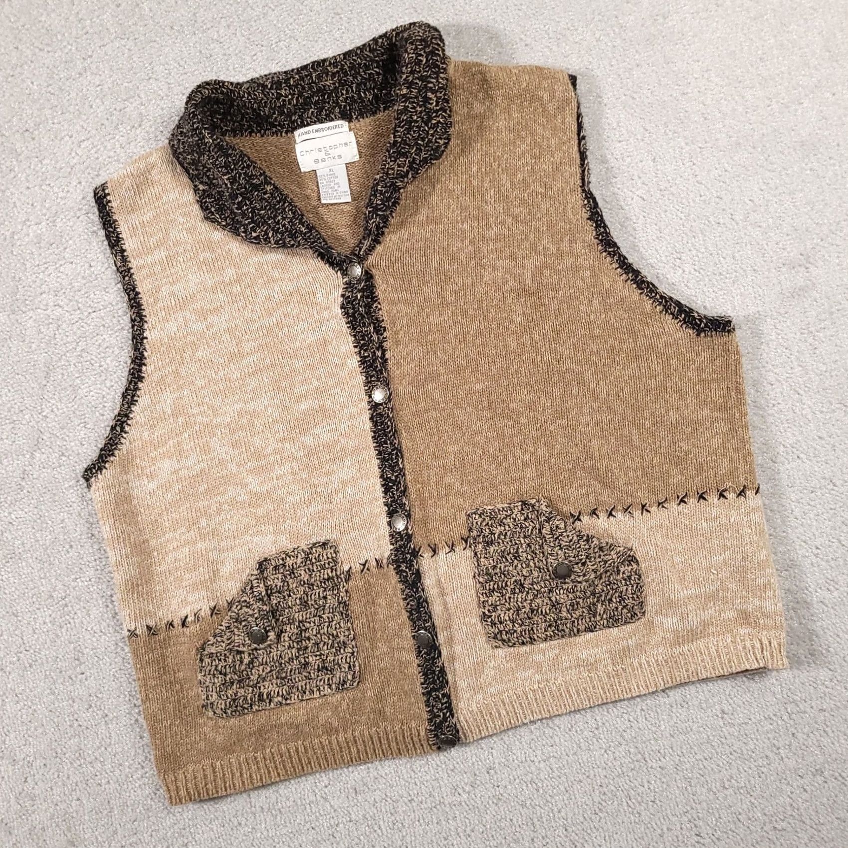 Vintage VINTAGE Christopher & Banks Sweater Vest Women XL Button Up Hand Embroidered Pocket Size XL / US 12-14 / IT 48-50 - 2 Thumbnail