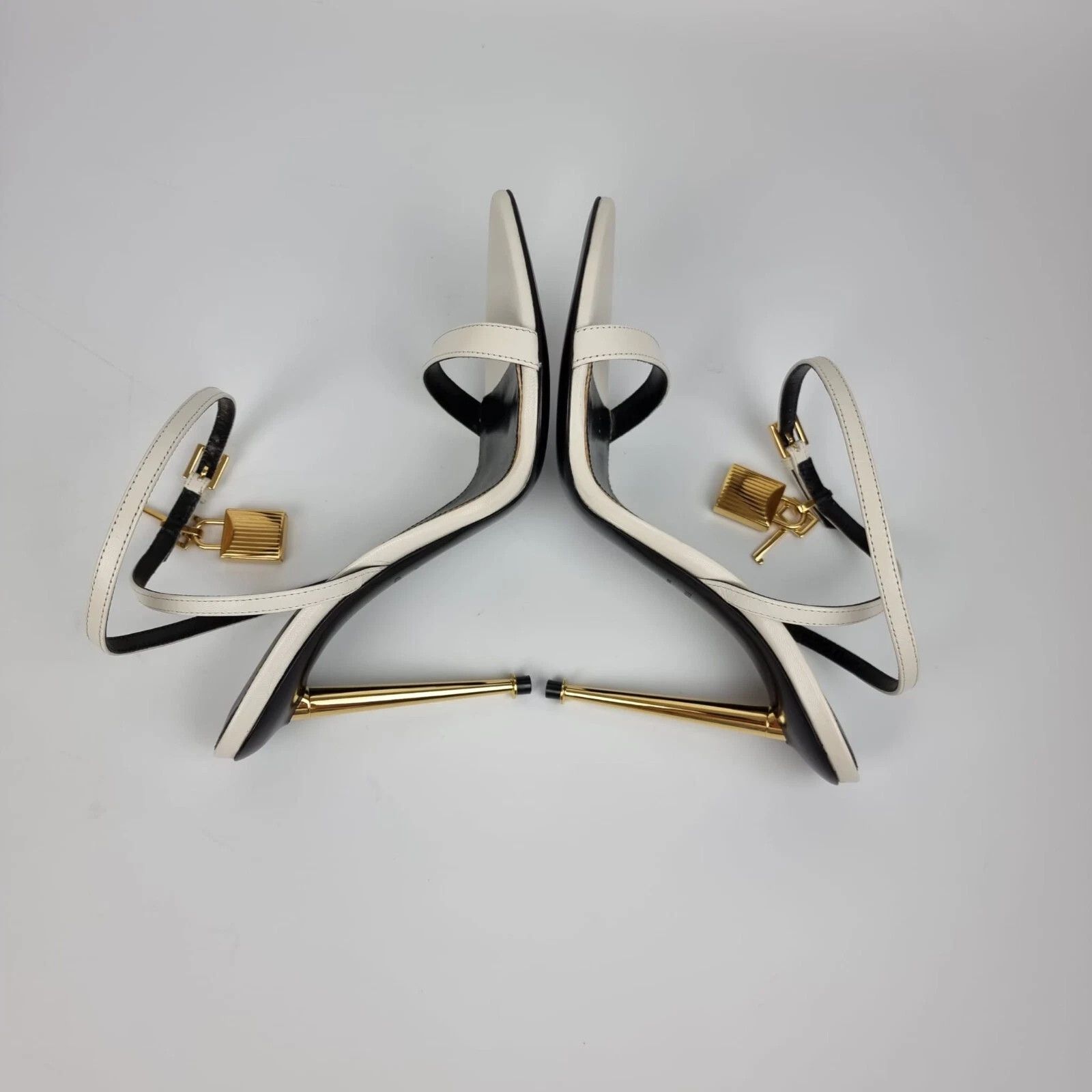 Tom Ford TOM FORD Padlock White Pointy 105mm Leather Sandals Size US 7 / IT 37 - 6 Thumbnail