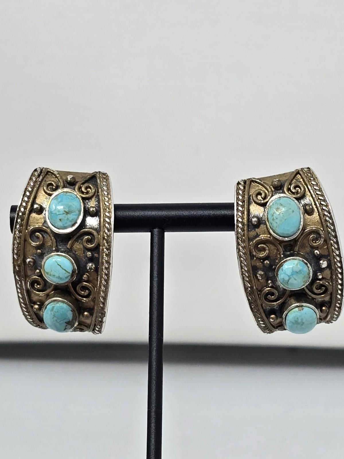 John Hardy JAI John Hardy 925 Silver Turquoise Filigree Clip Earrings Size ONE SIZE - 5 Thumbnail