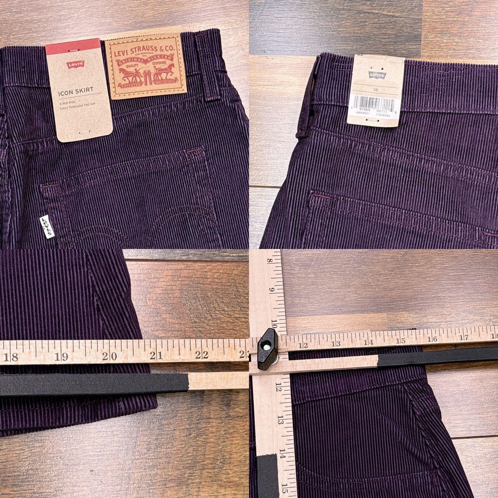 Levi's Levi's Skirt Womens 28 Corduroy Mid Mini Burgundy Logo Pockets Button Short Regular Rise Mid City Vintage No Size 28" / US 6 / IT 42 - 8 Thumbnail