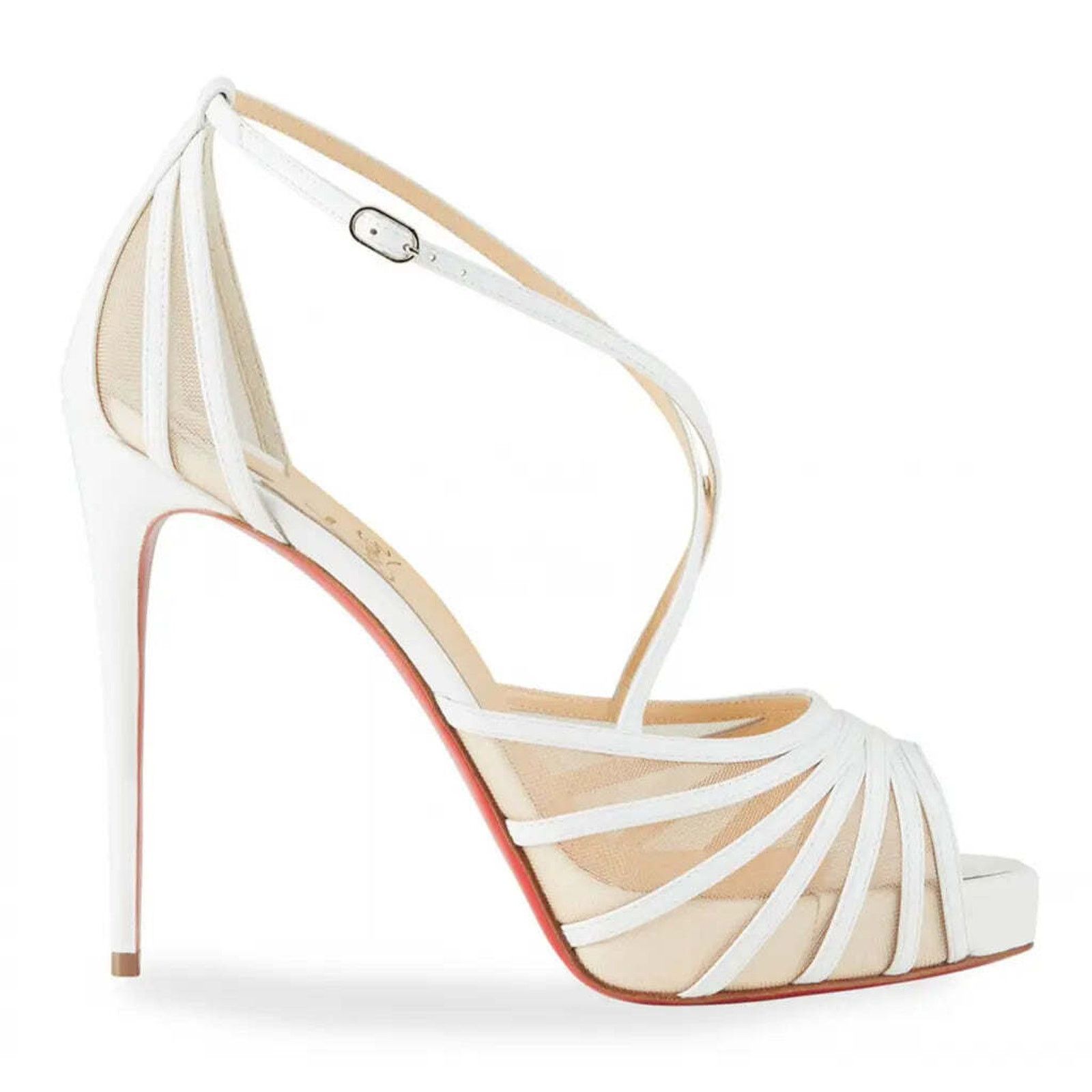 Christian Louboutin Filamenta 120 White Nude Mesh Cross Ankle Strap Heel Pump 42 Size US 12 / IT 42 - 3 Thumbnail
