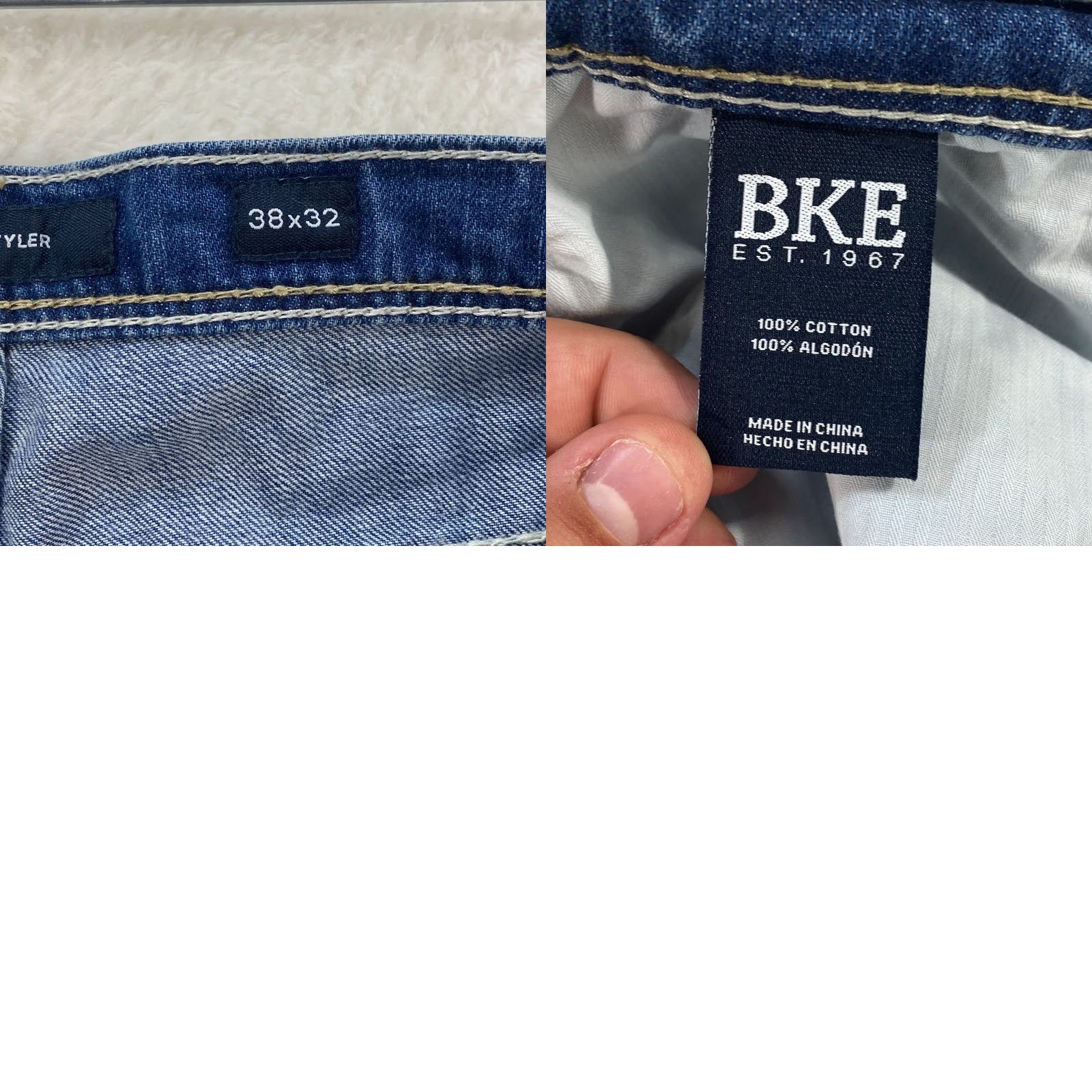 Vintage Buckle Buckle BKE Tyler Mens Jeans 38x32 Straight Blue Denim Embroidered Thick Stitch Size US 38 / EU 54 - 8 Thumbnail
