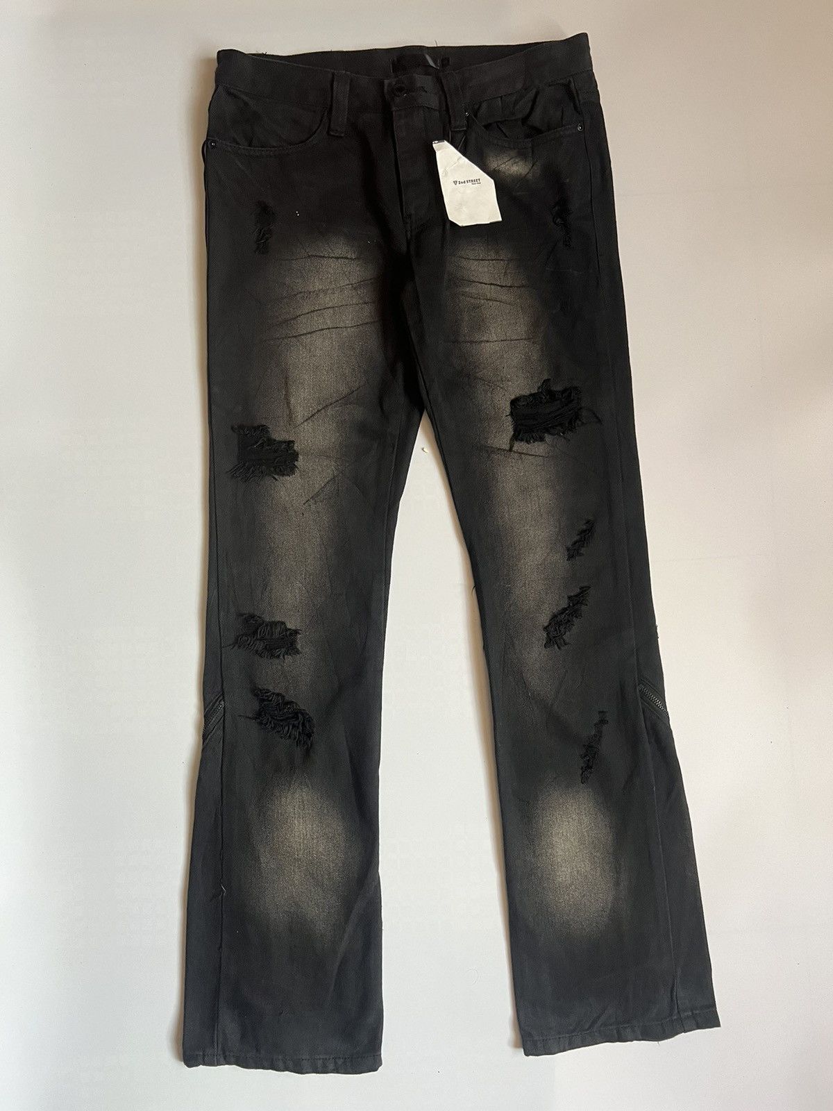 Japanese Brand Roshell Zipper Flare Bondage Distressed Denim Size US 31 - 2 Thumbnail