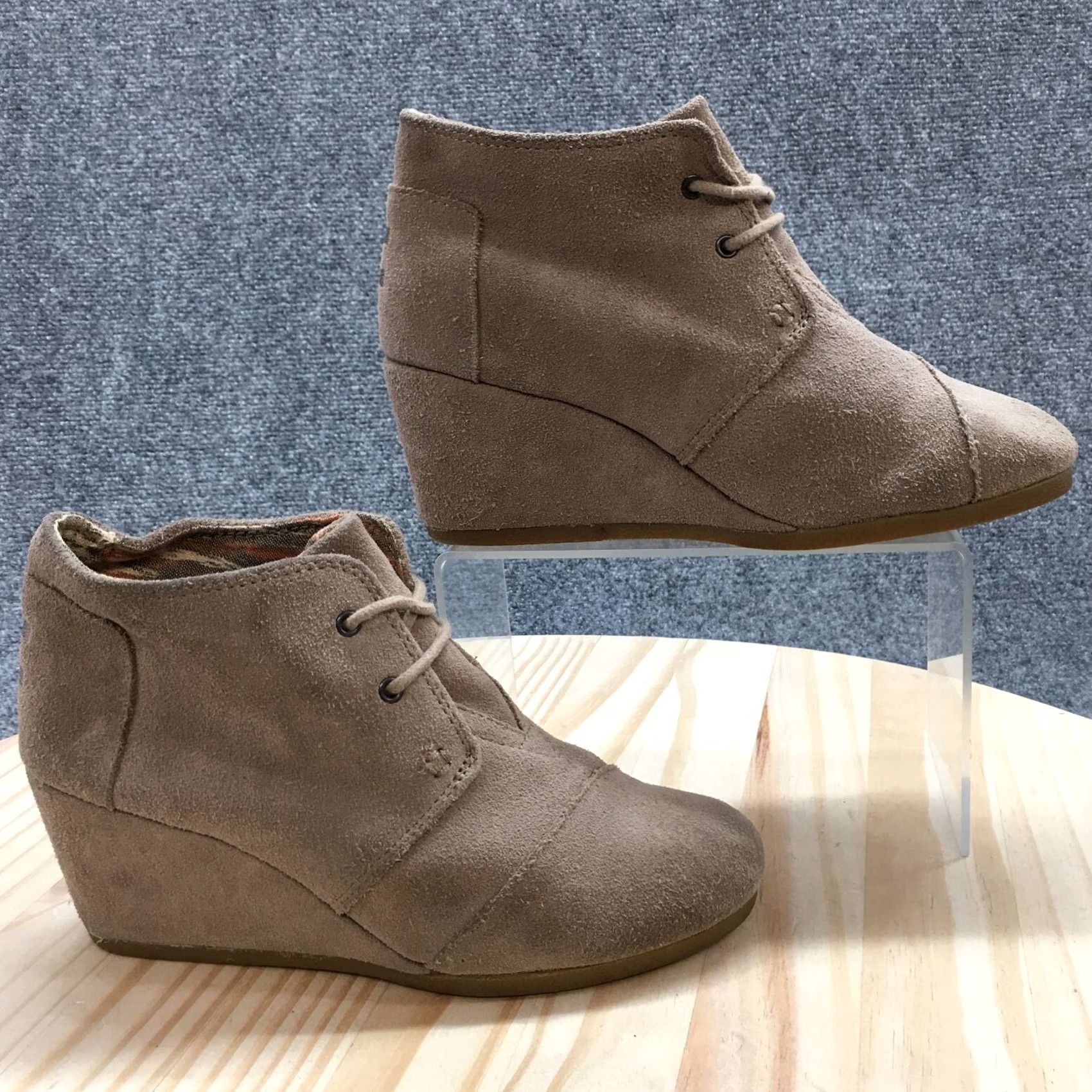 Toms TOMS Boots Womens 7 Casual Desert Wedge Ankle Bootie Brown Suede Leather Bootie Womens Wedge Fall Casual 2.75in Leather Brown Size US 7 / IT 37 - 2 Thumbnail