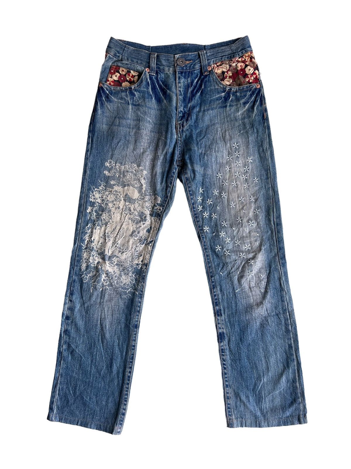 Karakuri Tamashii Y2K Karakuri Tamashi Dragon Sashiko Stitch Baggy Jeans Denim Size US 30 / EU 46 - 5 Thumbnail