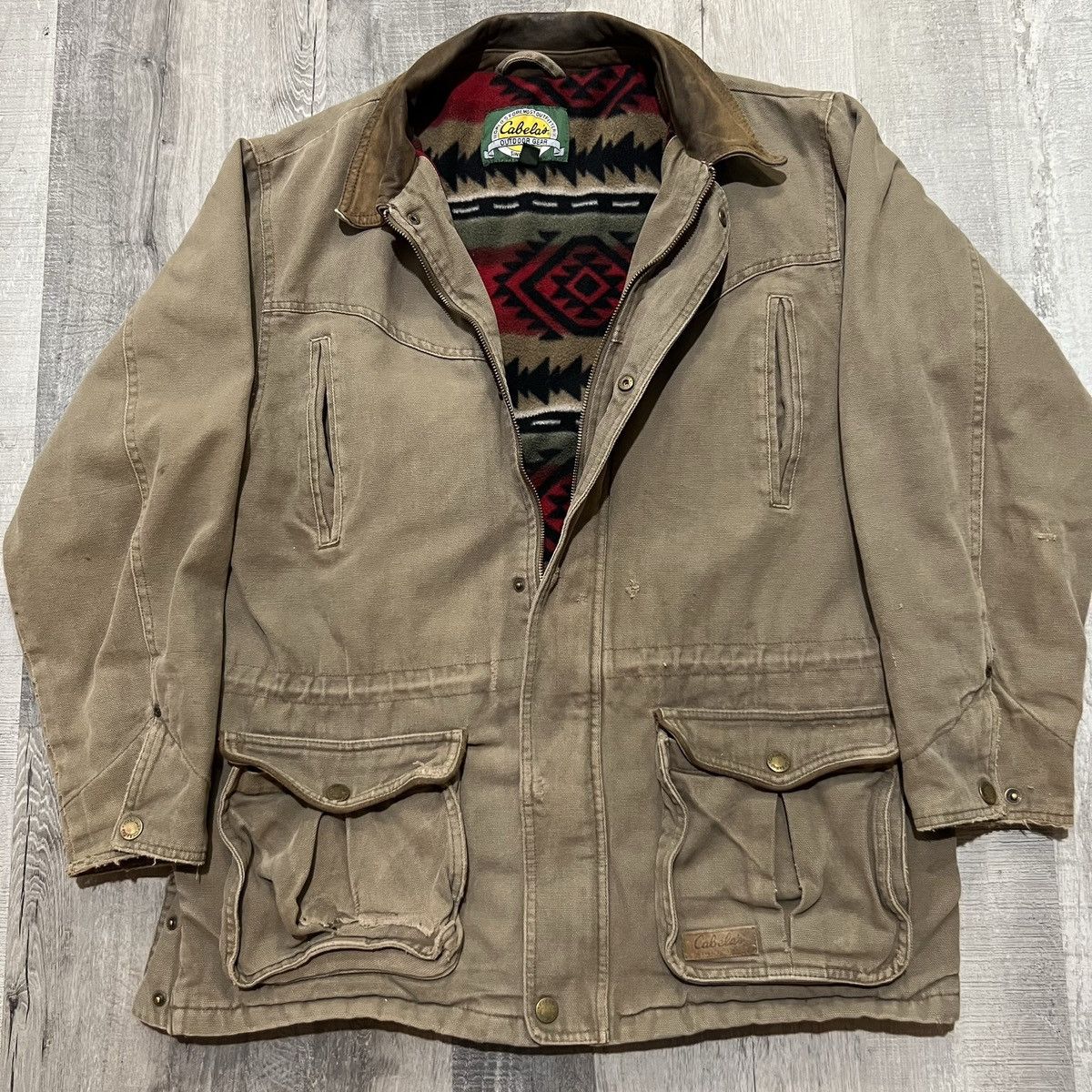 Cabelas × Vintage VTG Cabelas Aztec Lined Brown Canvas Chore Barn Work Coat Size US L / EU 52-54 / 3 - 1 Thumbnail