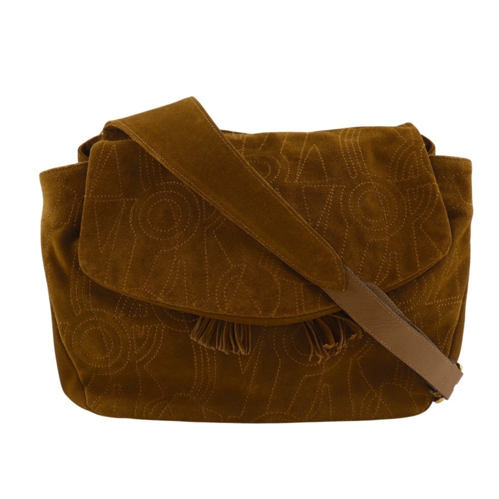 Salvatore Ferragamo Salvatore Ferragamo Stitch Design Shoulder Bag BZ-21 5695 Suede Camel A5 Magnetic Closure design Women's Size ONE SIZE - 1 Thumbnail