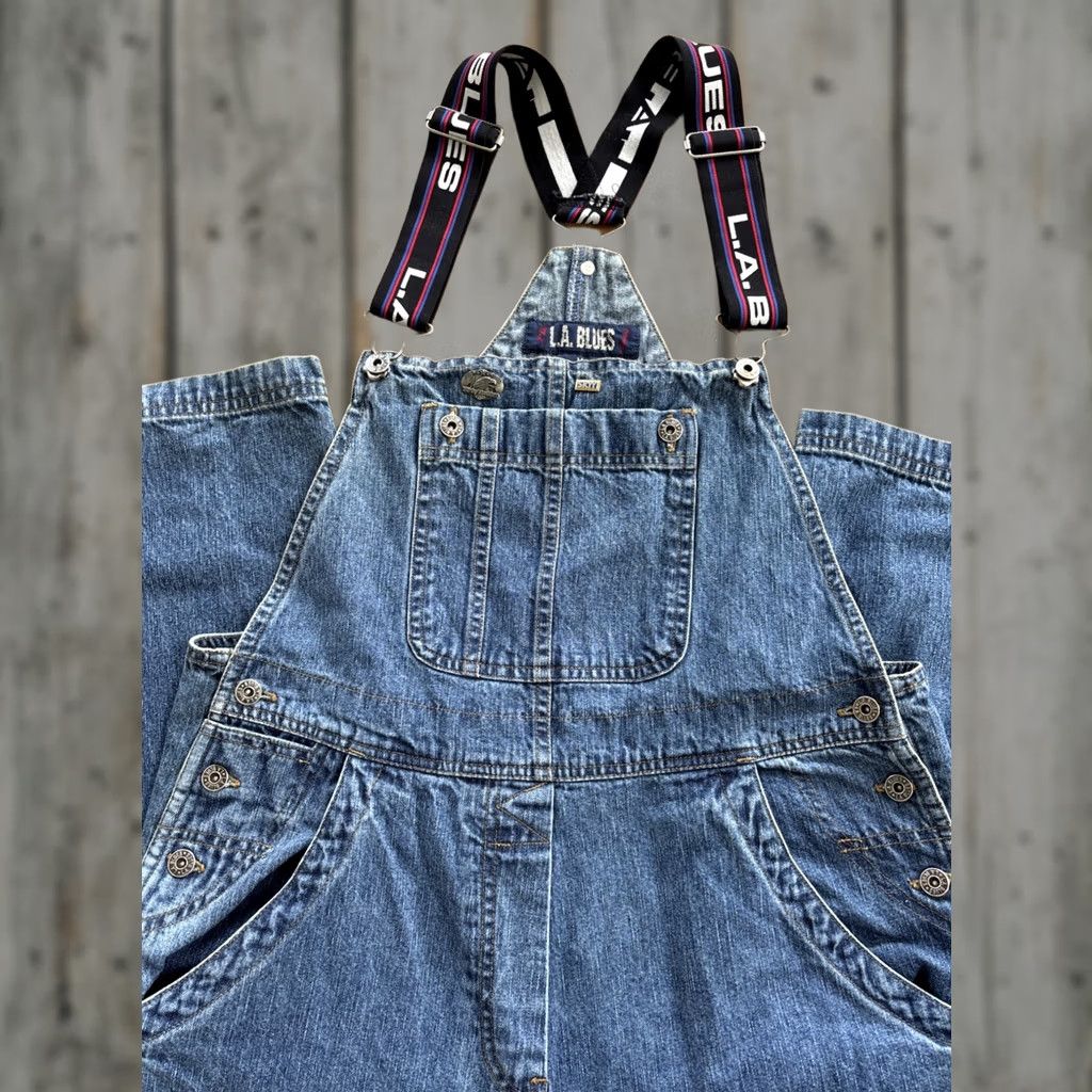 Vintage VINTAGE LA Blues Womens Medium Carpenter Overalls Denim Bib 90s Y2K Denim Bib Overalls Straight Jeans Size 32" / US 10 / IT 46 - 1 Thumbnail
