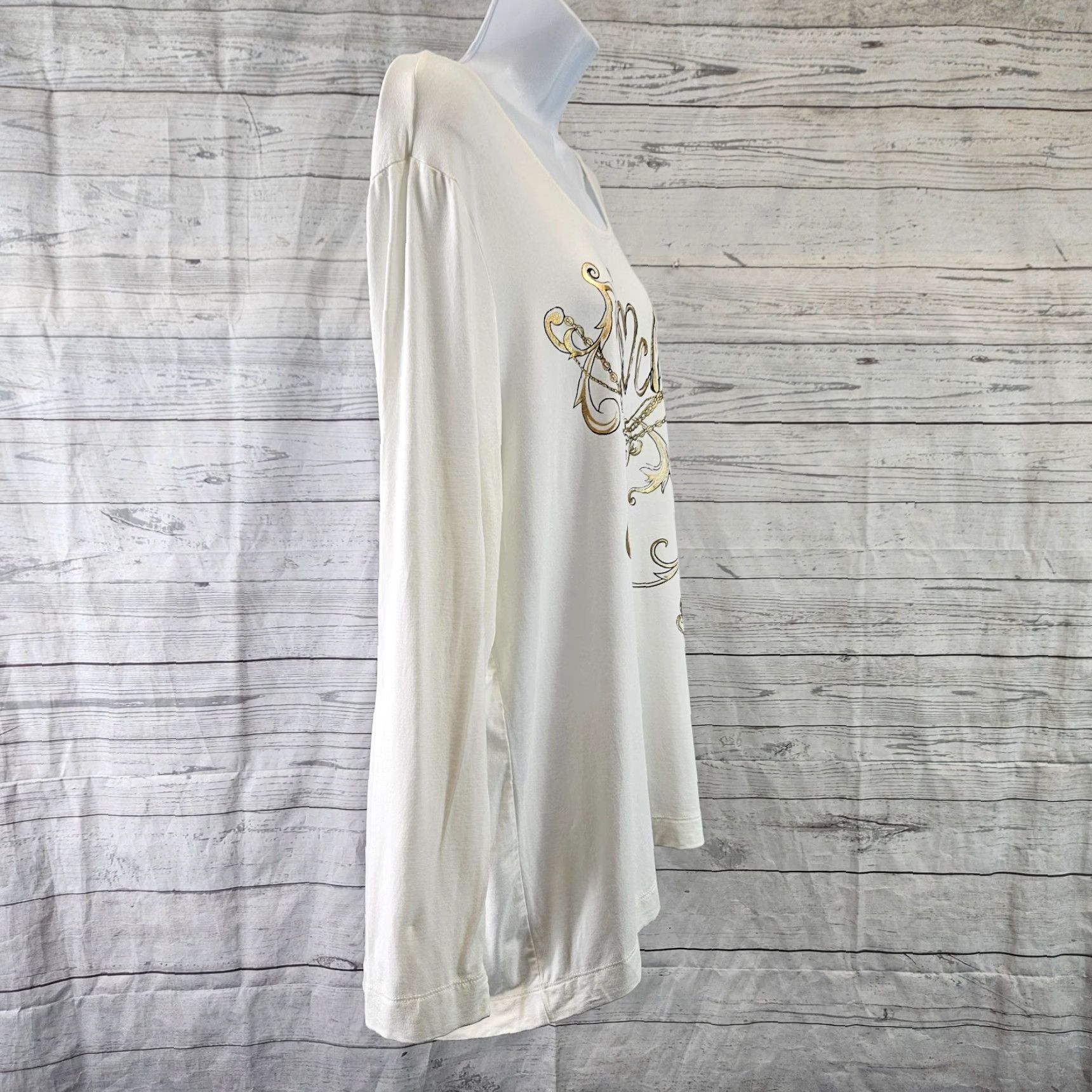 Vintage Chico's Womens Ultimate Tee 2XL Ivory Gold Long Sleeve Rayon Blend Shirt Adult Womens Size XXL / US 16-18 / IT 52-54 - 3 Thumbnail