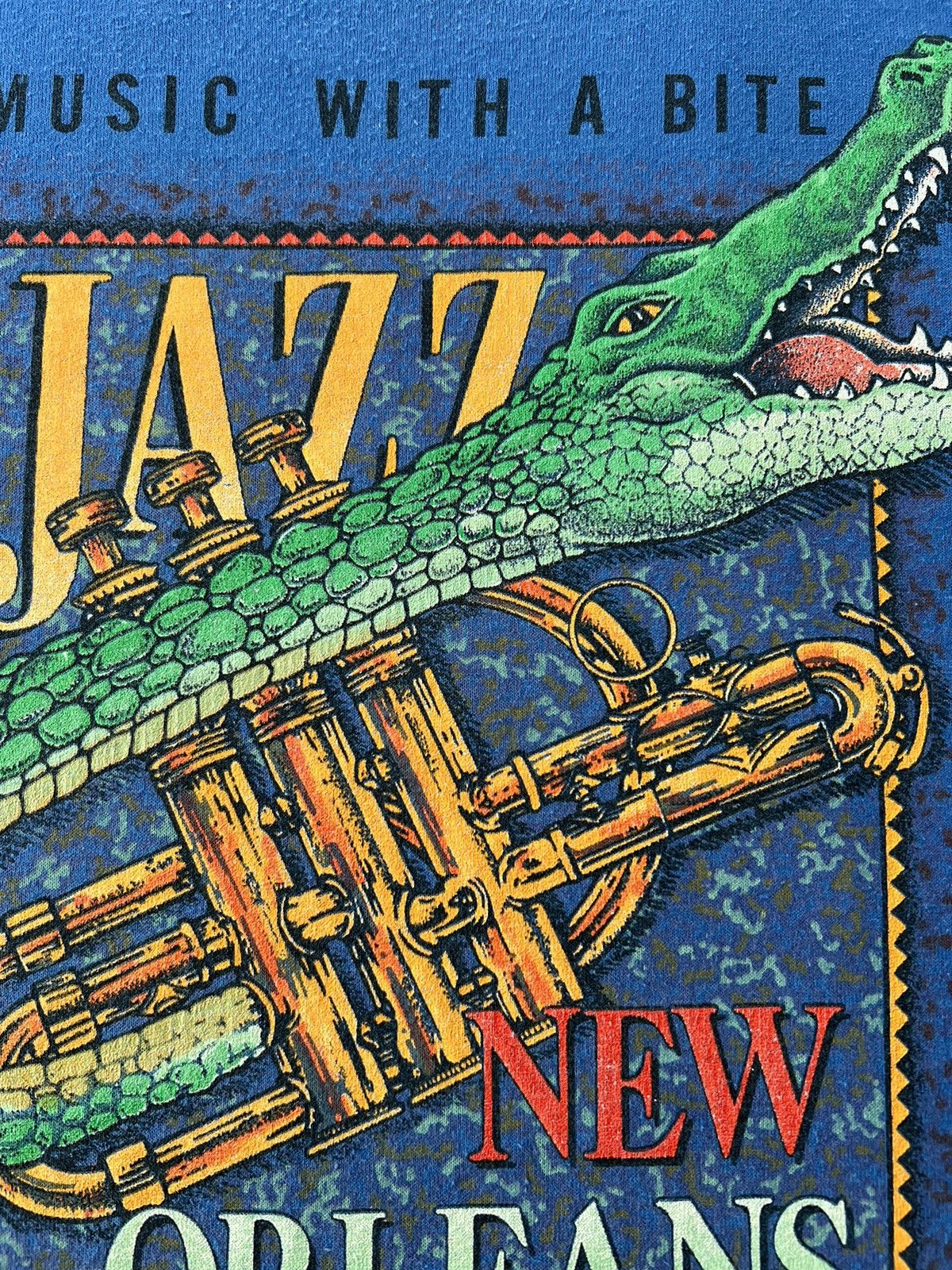 Vintage Vintage 1988 New Orleans Jazz USA Crocodile Blue T-shirt Size US L / EU 52-54 / 3 - 5 Thumbnail
