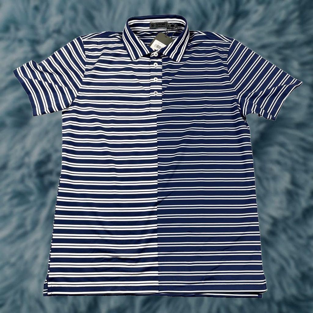 G/FORE G/Fore Polo Shirt Mens M Blue White Offset Stripe Performance Golf NWT Size US M / EU 48-50 / 2 - 1 Thumbnail