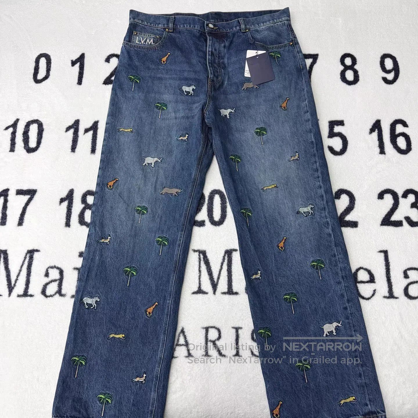 Louis Vuitton Blue Denim Jeans with Animal & Palm Tree Embroidery. Size US 38 / EU 54 - 1 Thumbnail