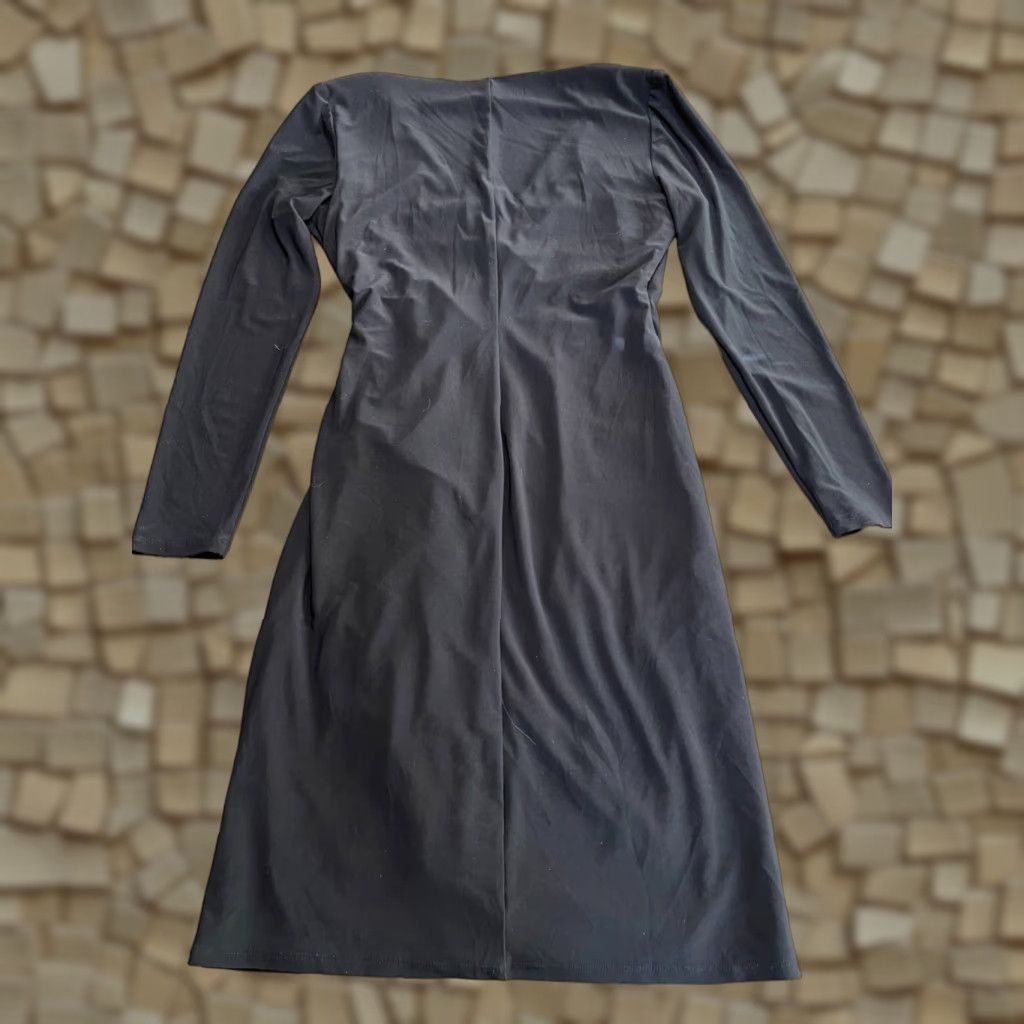 Vintage American Living Dress Women’s 8 Black Midi A-Line Long Sleeve V-Neck Broach on Waist Casual Fall Spring Summer Size M / US 6-8 / IT 42-44 - 1 Thumbnail