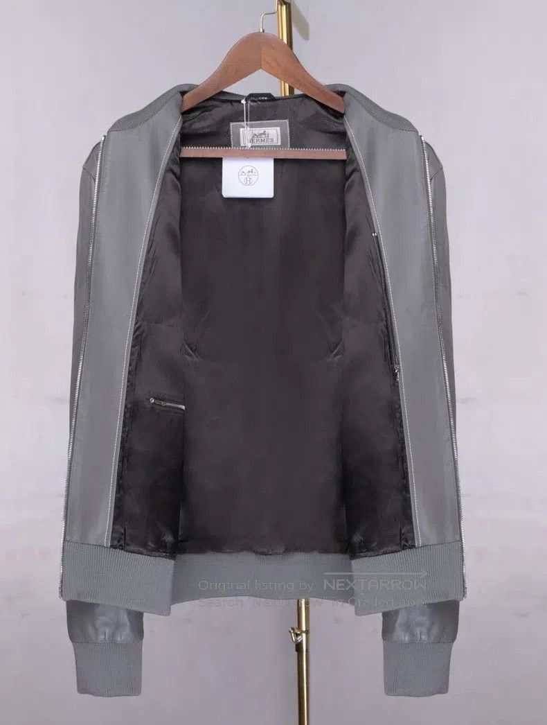 Hermes Hermes Men's Runway Grey-Green Baseball Collar Leather Jac Size US M / EU 48-50 / 2 - 4 Thumbnail