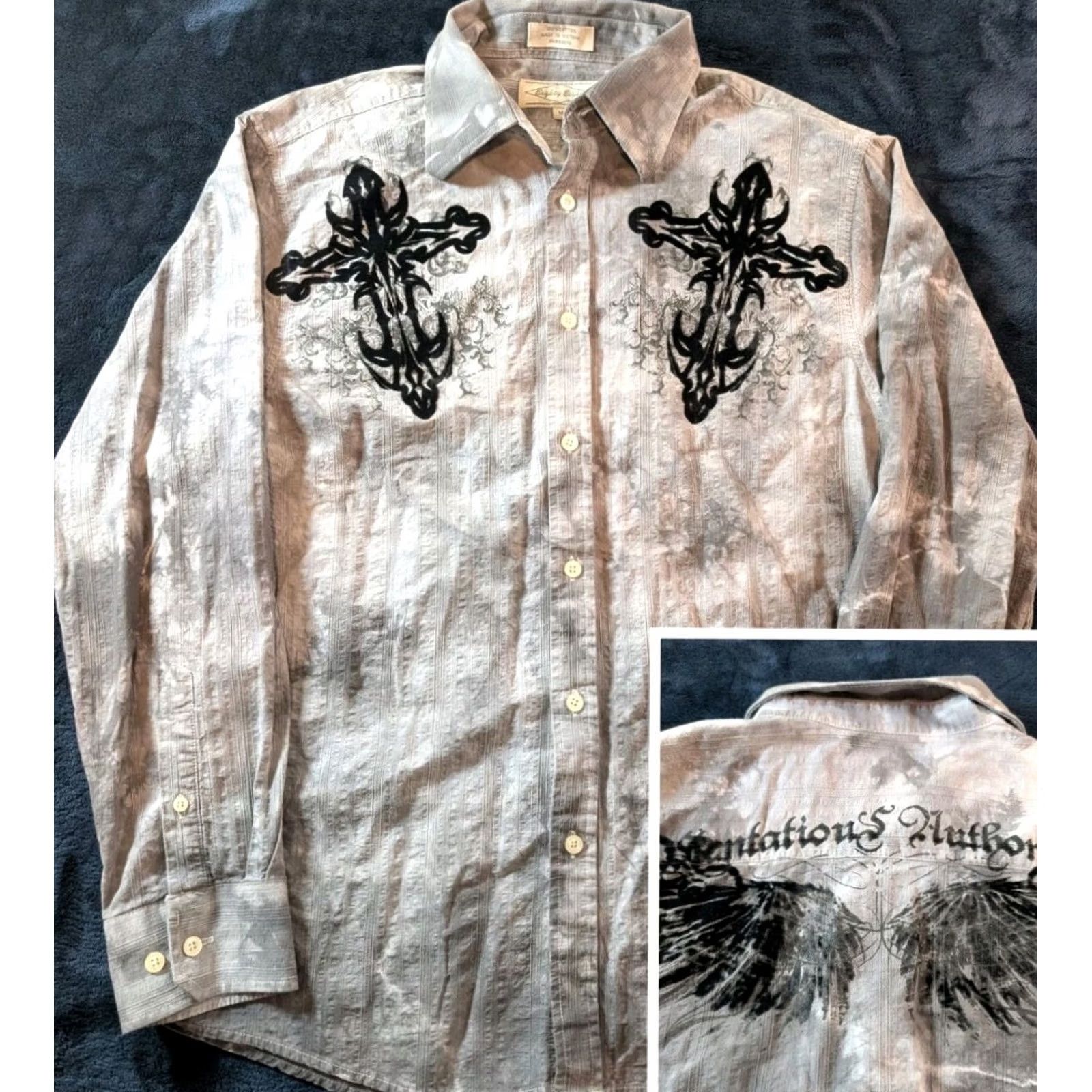 Affliction VINTAGE Eighty Eight Button-Up Shirt Grunge Y2K Affliction Gray Men's M Size US M / EU 48-50 / 2 - 2 Thumbnail