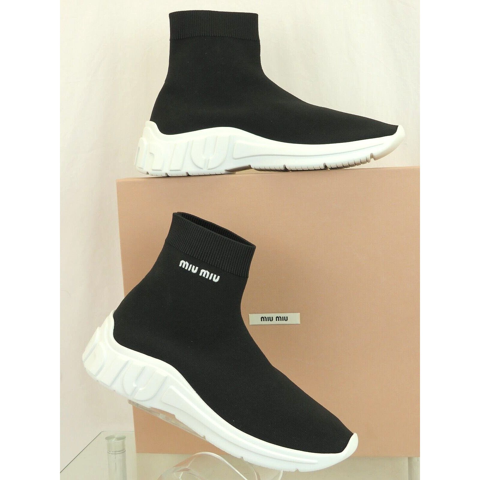 5T664C BLACK KNIT WHITE LOGO PULL ON HIGH SOCK SNEAKERS 41