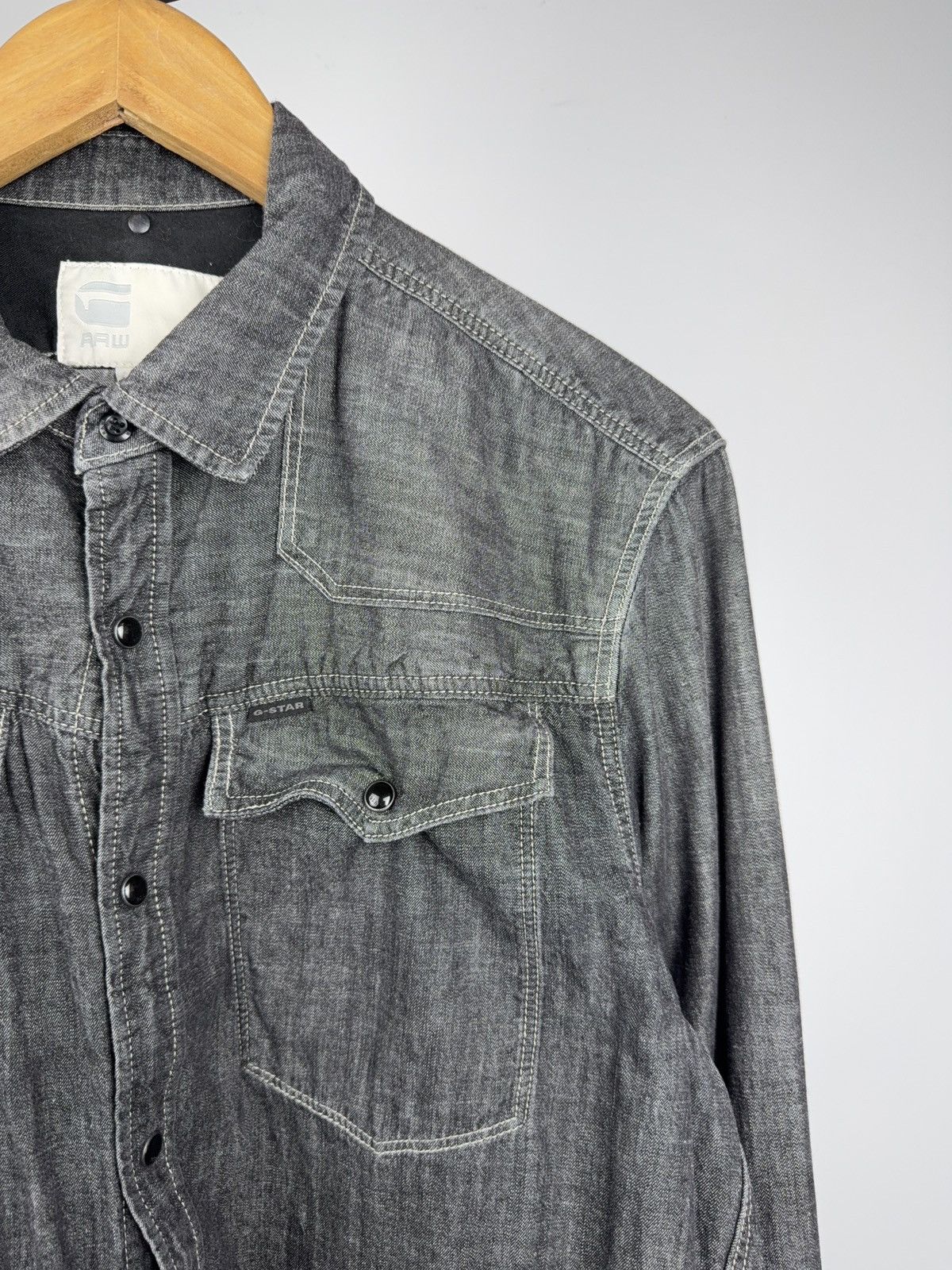 G-Star 00s Y2K G-Star RAW Denim Western Shirt Snap Button Grey Size US L / EU 52-54 / 3 - 2 Thumbnail