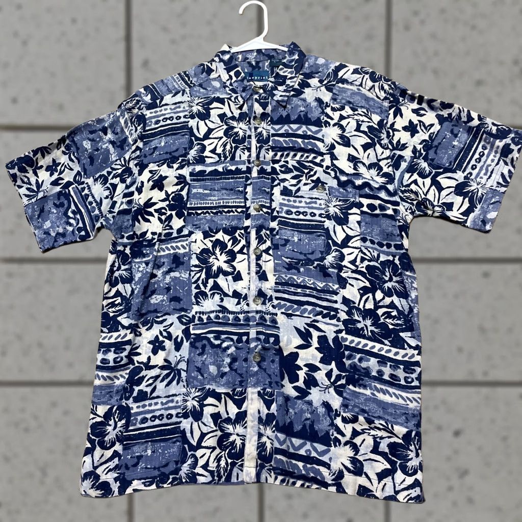 ALOHAS Blueprint Vtg 90s Shirt Men's L Blue Hawaiian Aloha Floral Madras Cotton Shirt Size US L / EU 52-54 / 3 - 1 Thumbnail