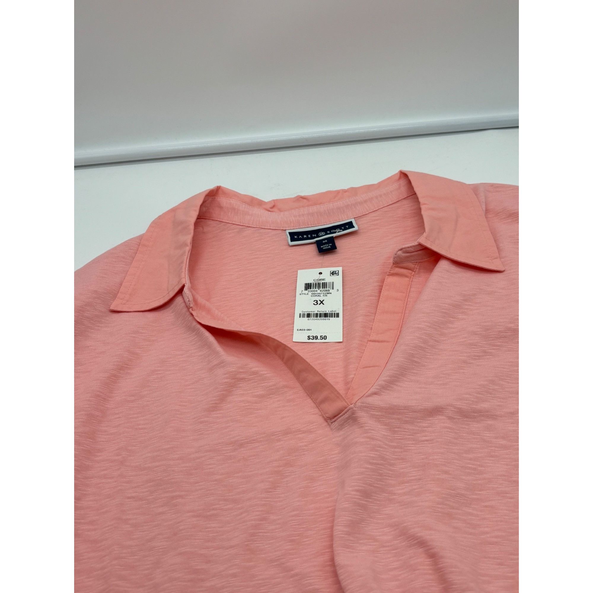 Other Karen Scott Size Cotton Open-Neck Polo Top, Coral Ice, 3X Size ONE SIZE - 5 Thumbnail