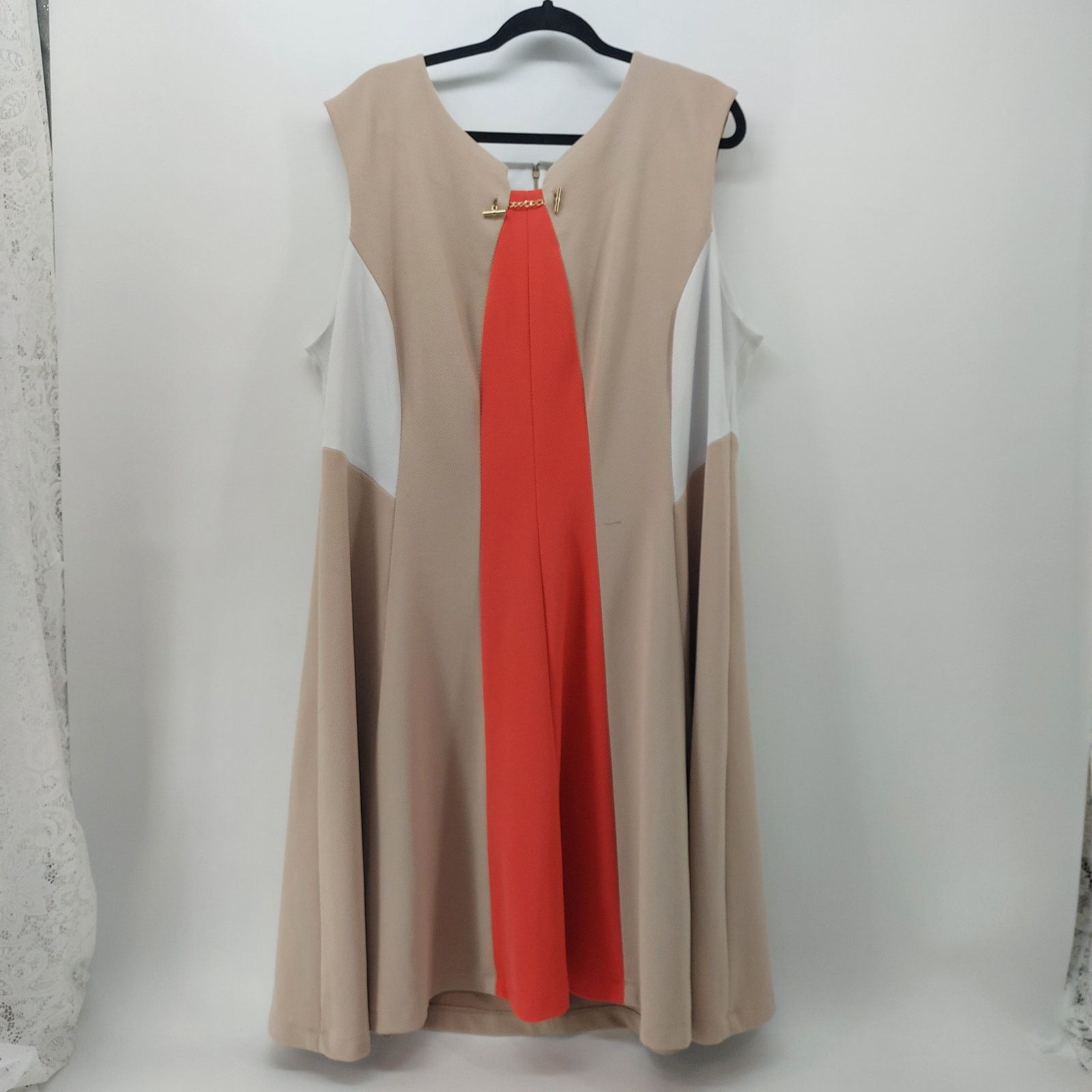 Other Sandra Darren 22W Plus Size Career Dress Beige Coral White Size 3XL / US 20-22 - 1 Thumbnail
