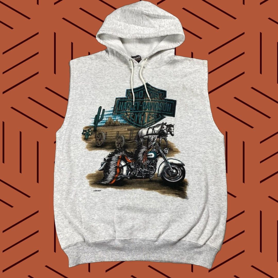 Harley Davidson VINTAGE Harley-Davidson Sleeveless Hoodie Unisex XL Gray 80s 90s Southwest Graphic USA Size US XL / EU 56 / 4 - 1 Thumbnail