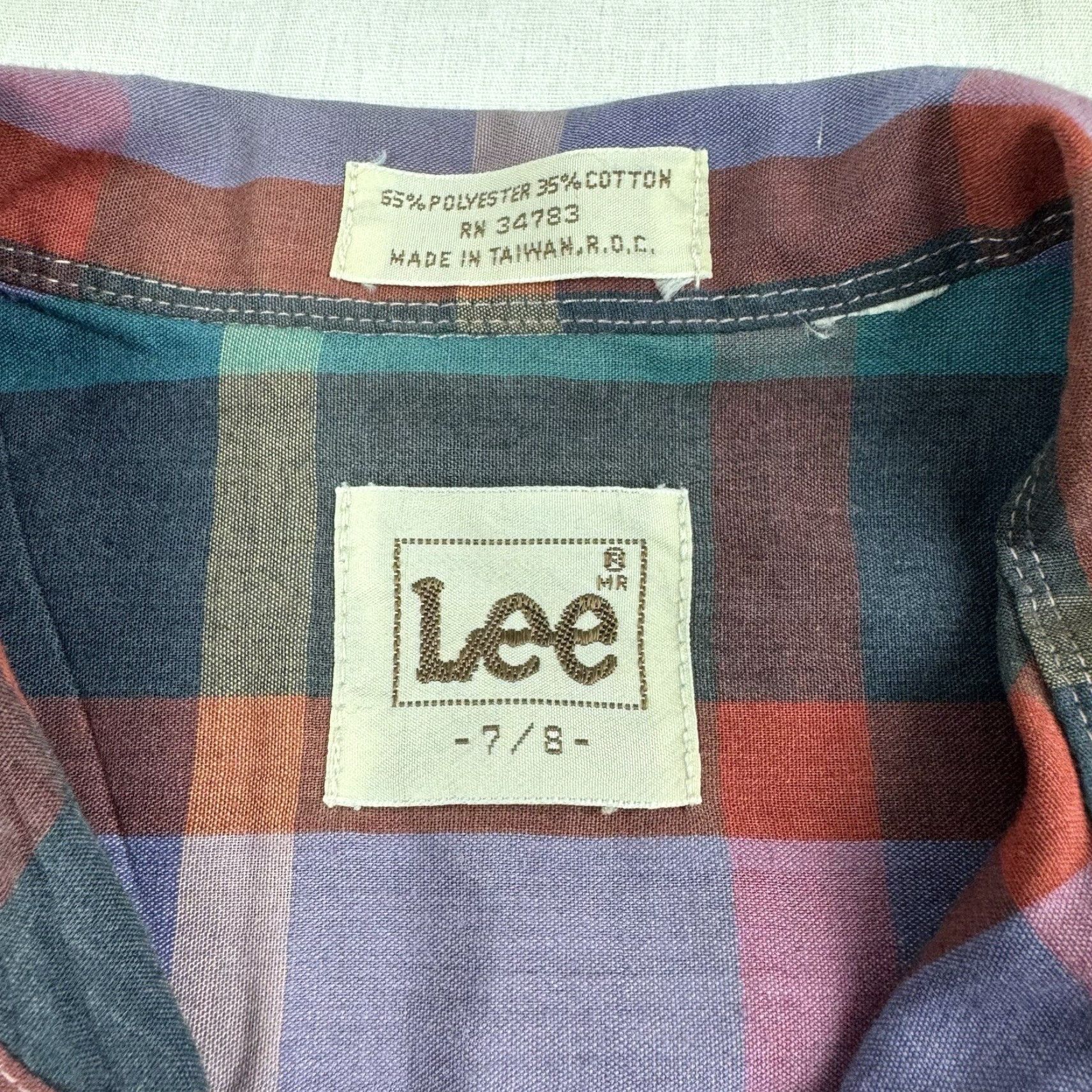 Lee VINTAGE Lee Button-Up Shirt Womens 7/8 Purple Plaid Long Sleeve 1980s 70s Classic Hipster Size M / US 6-8 / IT 42-44 - 6 Thumbnail