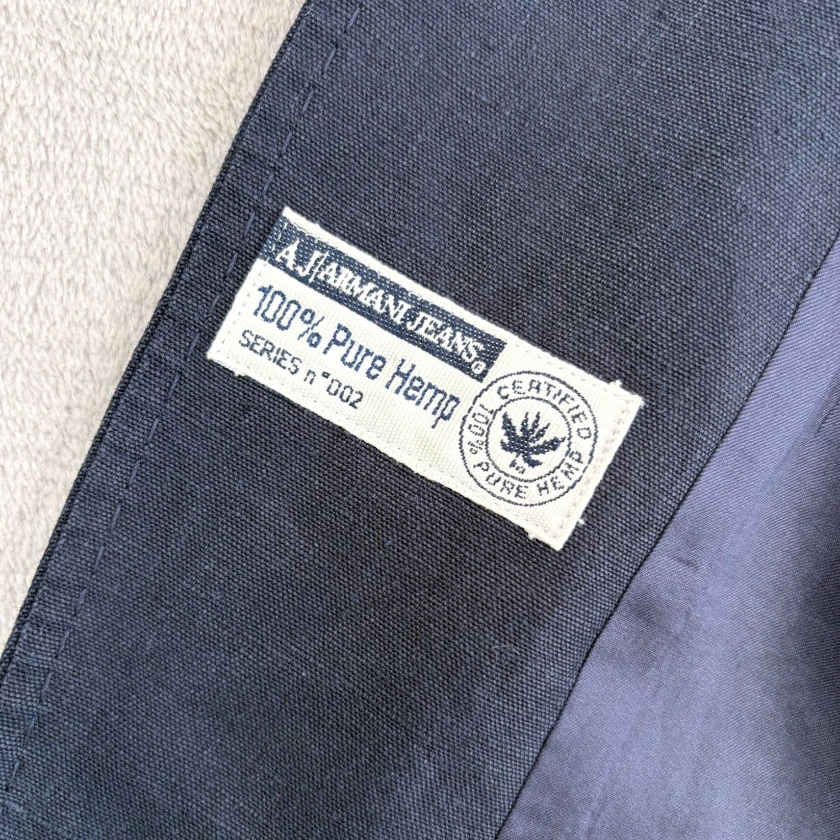 Vintage VINTAGE Armani Jeans AJ Sports Coat Blazer Jacket Men US38 Navy Hemp Three-Button Single-Breasted Notch Lapel 90s Classic Designer Preppy Italy Mens Size 46R - 3 Thumbnail
