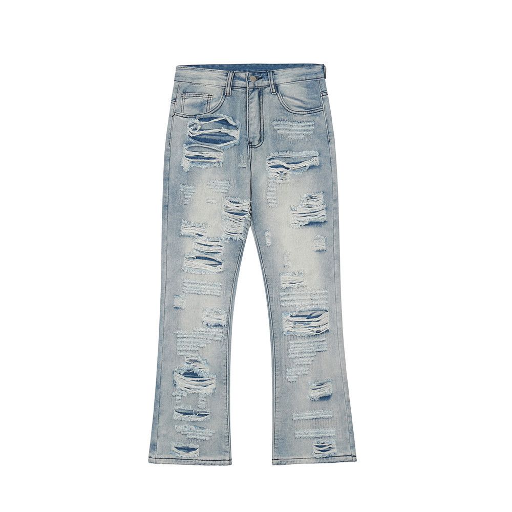 washed faded punk grunge damaged flared ripped jeans
