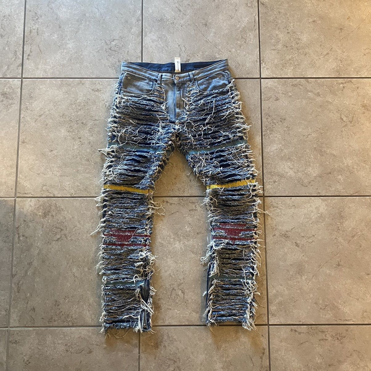 image of Alyx x Blackmeans Shredded Denim in Blue, Men's (Size 34)