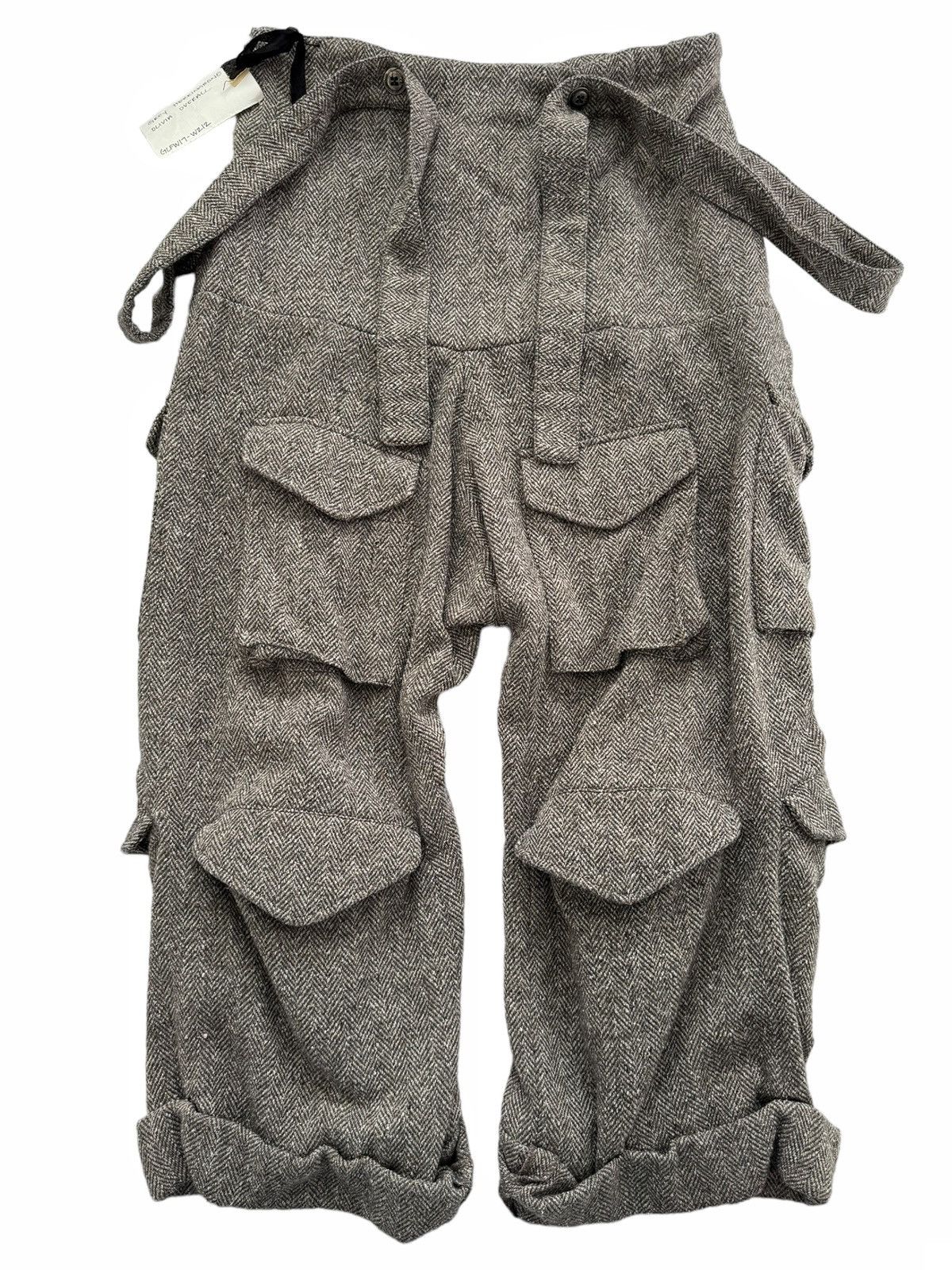 Pre-owned Greg Lauren 1/1 2017 Grey Herringbone Wool Overall Cargo Fisherman In Brown