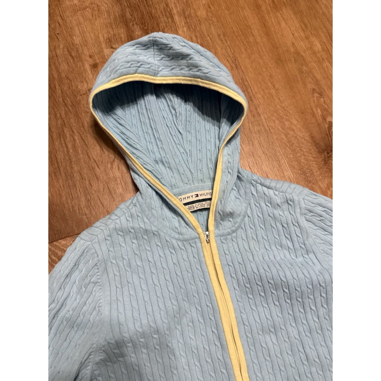 Tommy Hilfiger VINTAGE Tommy Hilfiger Womens Jacket Blue Full Zip Cable Knit Lightweight M Women Size M / US 6-8 / IT 42-44 - 5 Thumbnail