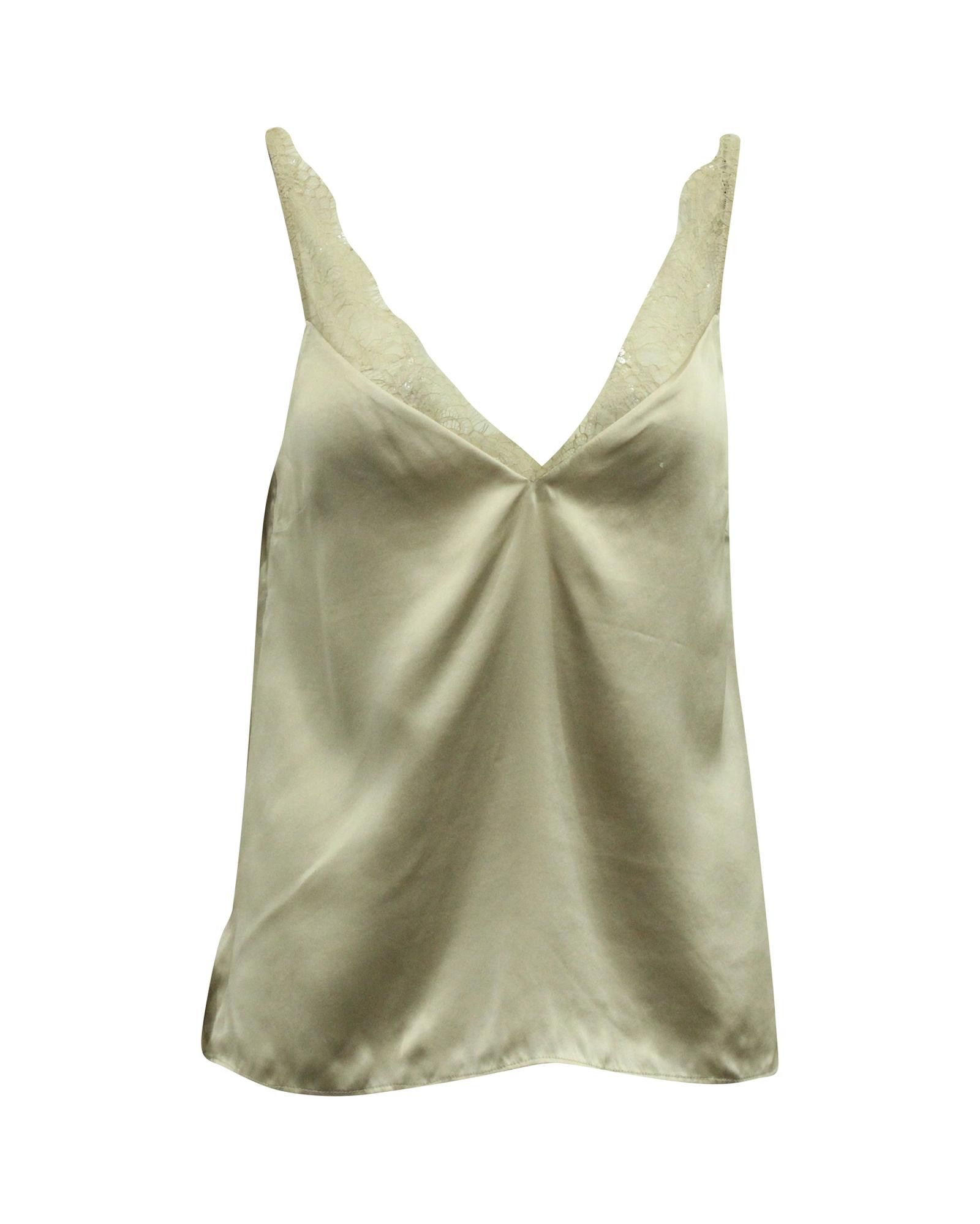 image of Cami NYC Lace Trimmed Silk Camisole Top in Beige, Women's (Size XS)