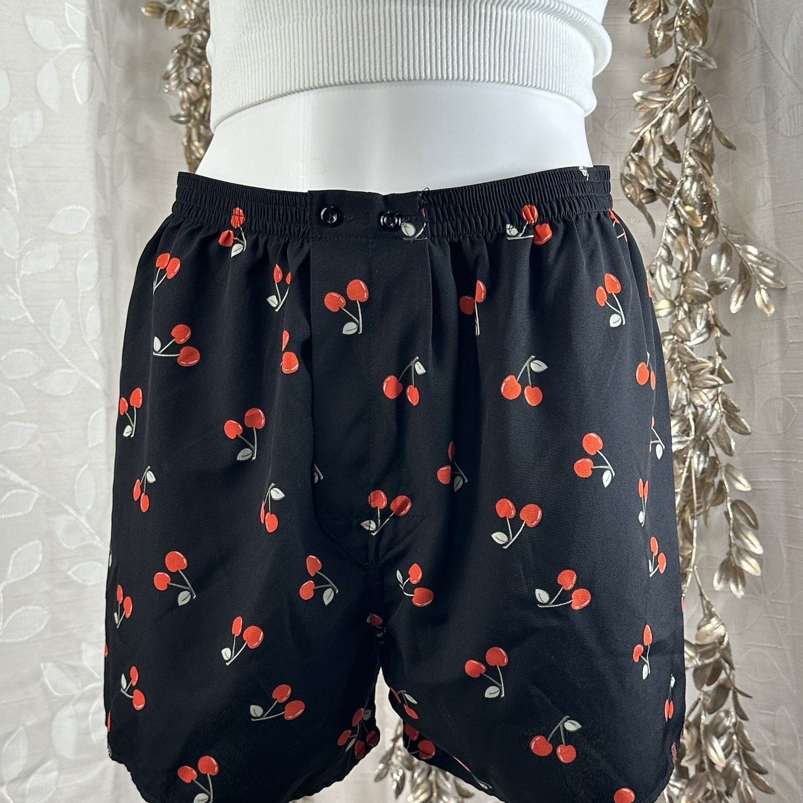 Urban Outfitters BDG Men’s S Cherry Print Boxer Shorts Black Urban Outfitters Size 26 - 1 Thumbnail
