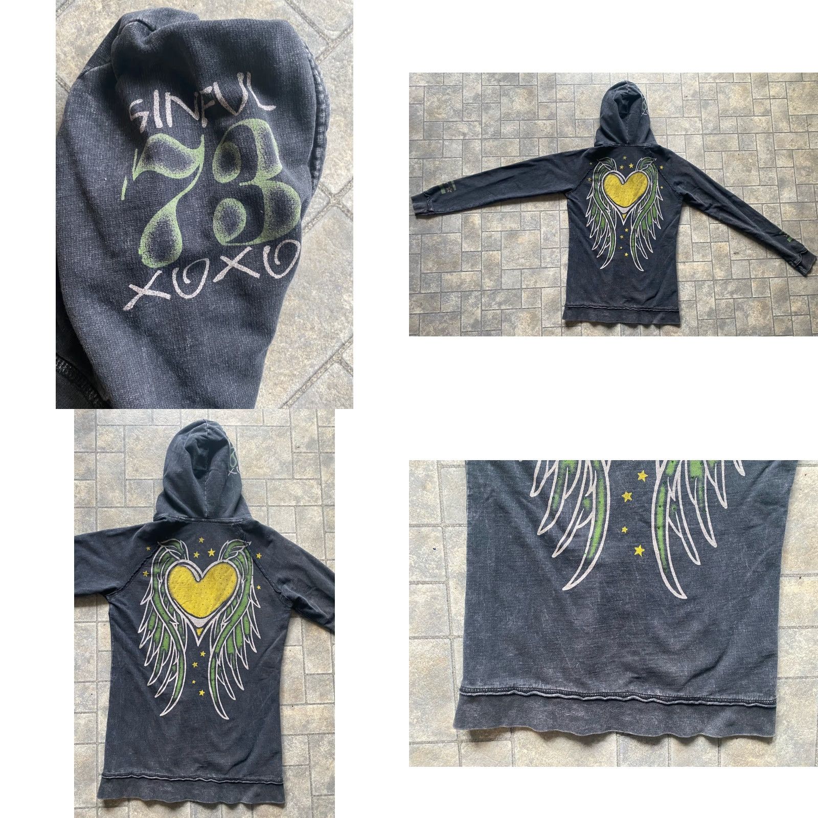 Affliction VINTAGE Sinful By Affliction WOMENS Hoodie L Heart Pullover Graphics On Sleeves And Hood Mens? Women? Wait. Size L / US 10 / IT 46 - 9 Thumbnail