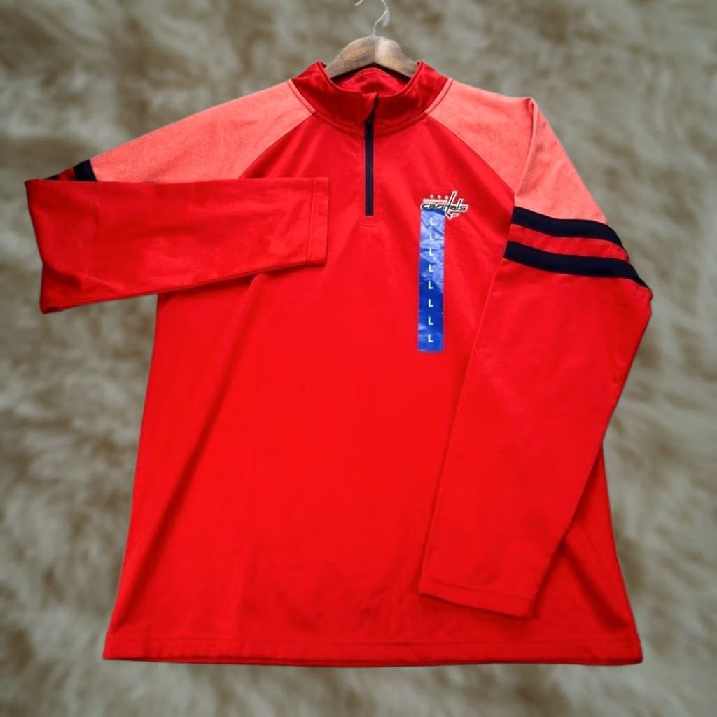 Washington Capitals Nhl Jacket Mens Large Red Quarter Zip Pullover Hockey Active Regular Fit, Men's