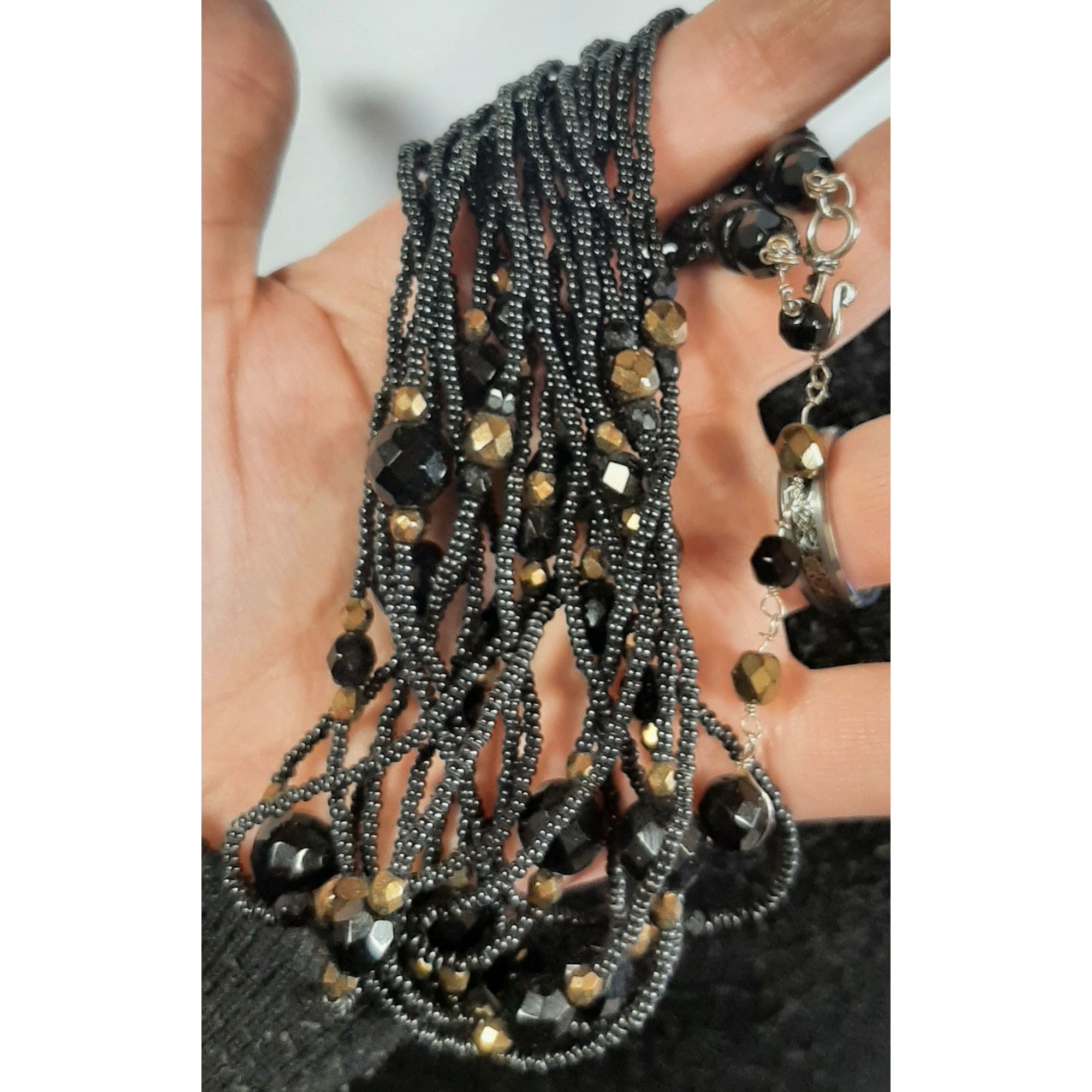 Other Glam Goth Black And Gold Tone Glass Multi-Strand Beaded Stat Size ONE SIZE - 3 Thumbnail