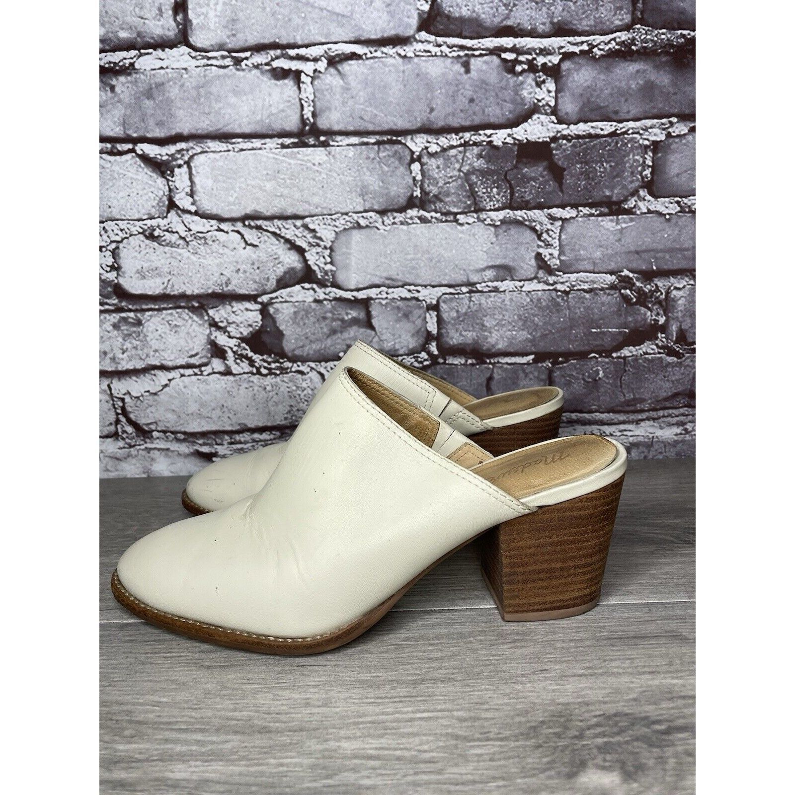 Madewell Madewell The Harper Ivory Leather Mules Stacked Heels Women Size US 8 / IT 38 - 11 Thumbnail