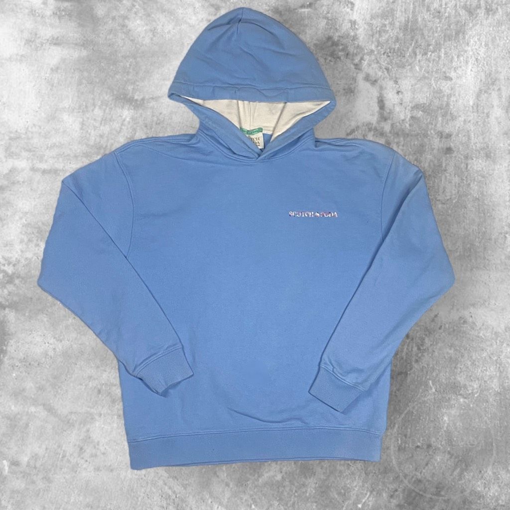 image of Scotch Soda Scotch & Soda Organic Cotton Small Logo Pull Over Hoodie Med in Blue (Size Medium)