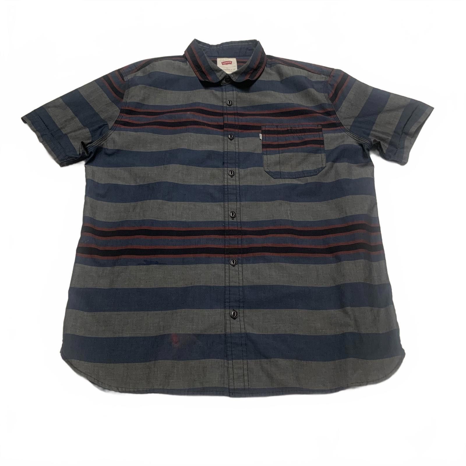 Levi's Levis Mens Size Large Blue Gray Striped Short Sleeve Shirt Size US L / EU 52-54 / 3 - 2 Thumbnail