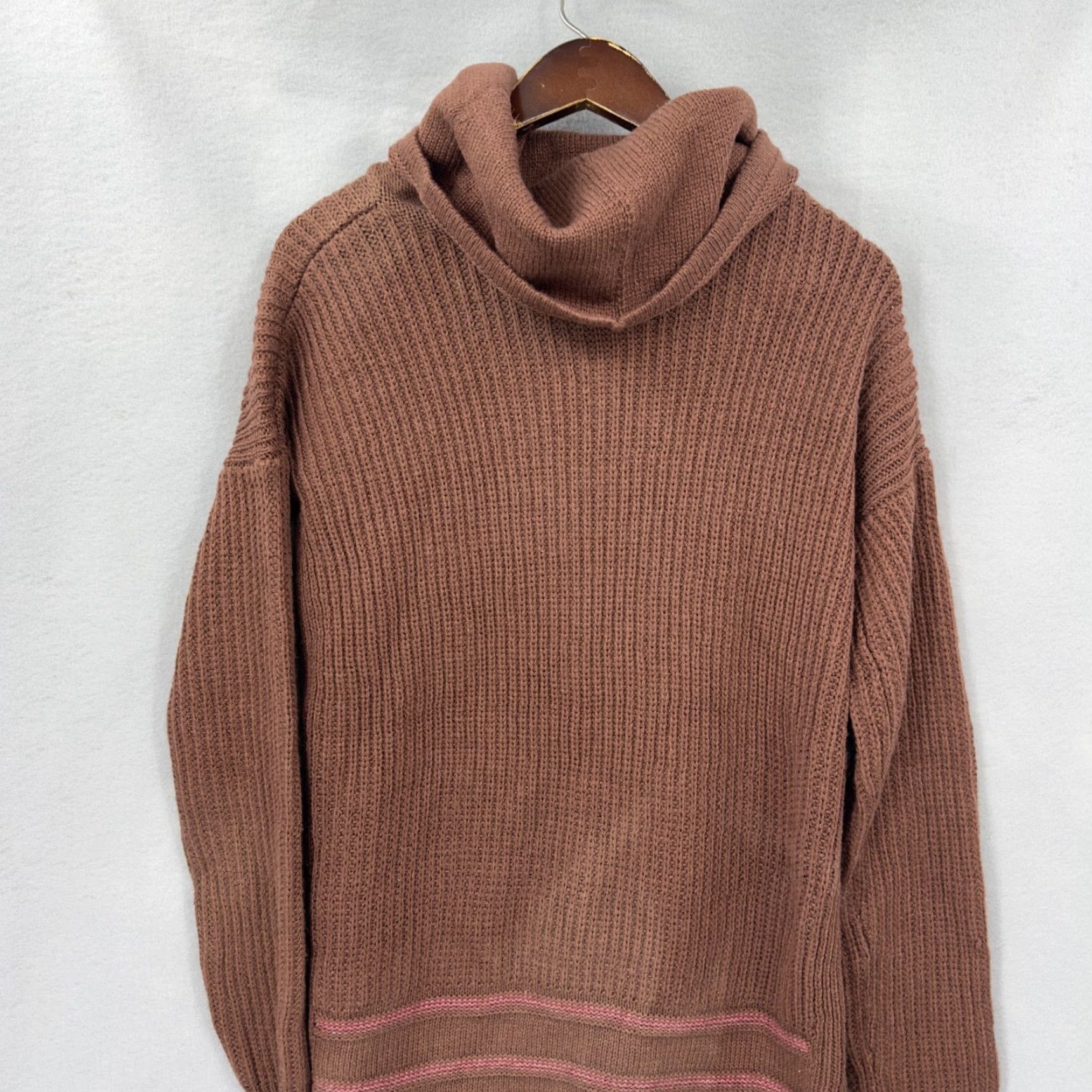 Prana prAna Sweater Womens M Long Sleeve Cowl Knit Wool Blend Brown Pink Striped Cozy Slouchy Fall Winter 90s Inspired Size M / US 6-8 / IT 42-44 - 3 Thumbnail