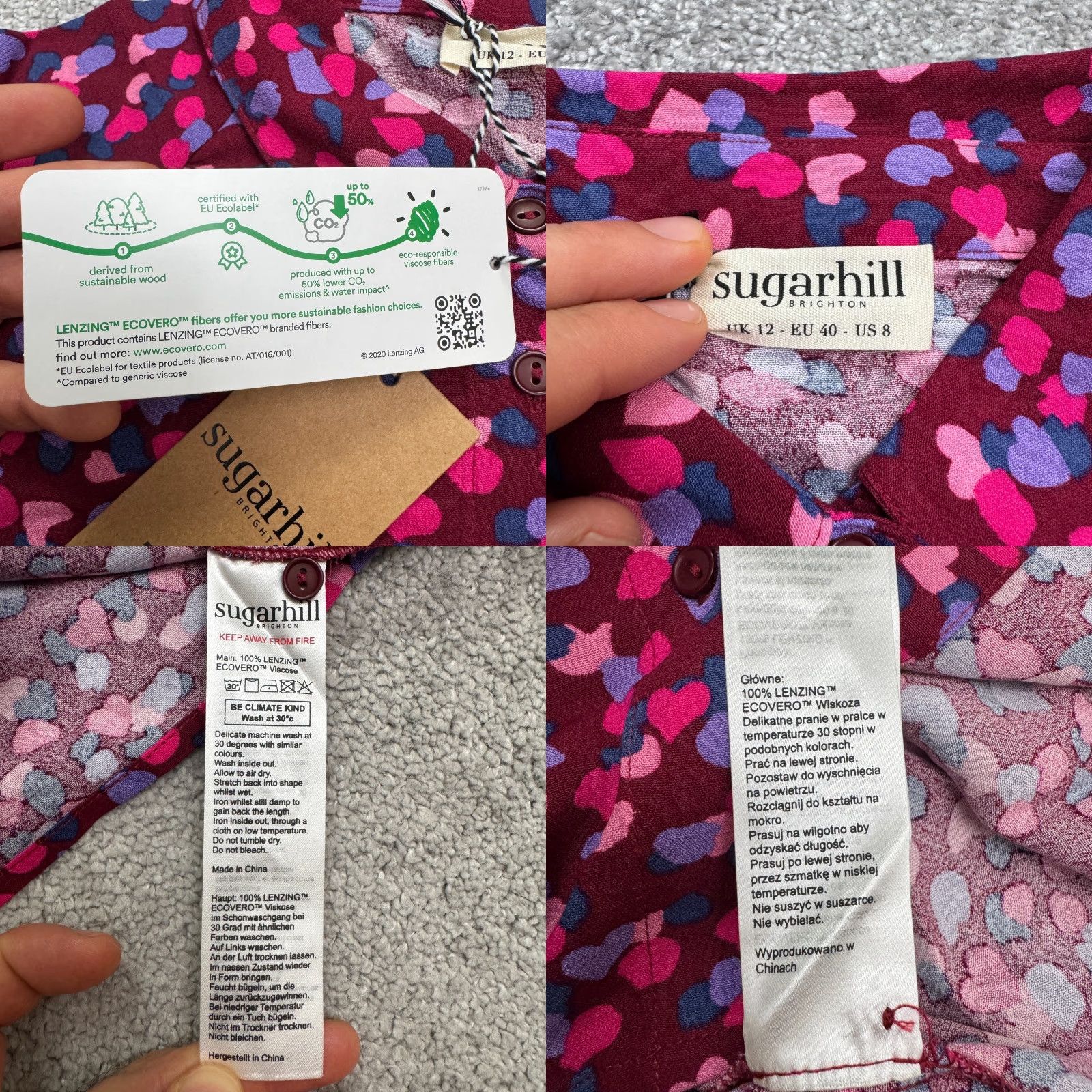 Vintage SUGARHILL BRIGHTON Button-Up Shirt Women 8 Burgundy Confetti Petal Long Sleeve Casual NWT Size M / US 6-8 / IT 42-44 - 8 Thumbnail