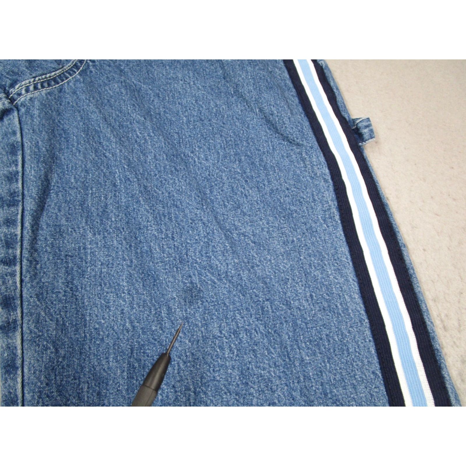 Denime VINTAGE Revolt Denim Overalls Women M Blue Bib 100% Cotton Striped Trim 90s Overall Size 32" / US 10 / IT 46 - 4 Thumbnail