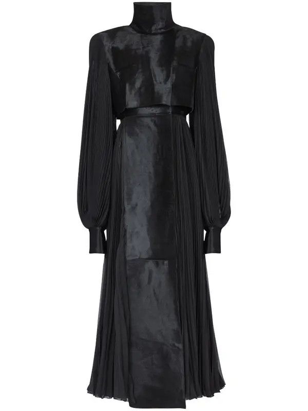 Balmain o1s1wg111025 Pleated Hi-neck Trench Coat in Black Size XS / US 0-2 / IT 36-38 - 1 Thumbnail