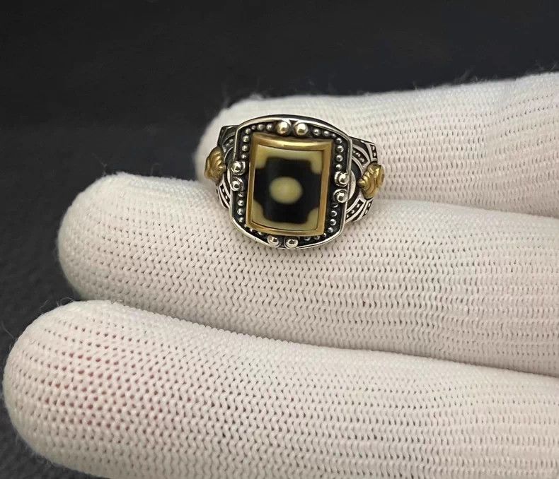Vintage Tibet Dzi bead Eye Ring Sterling Sliver Rings🔥🔥🔥 Size ONE SIZE - 4 Thumbnail