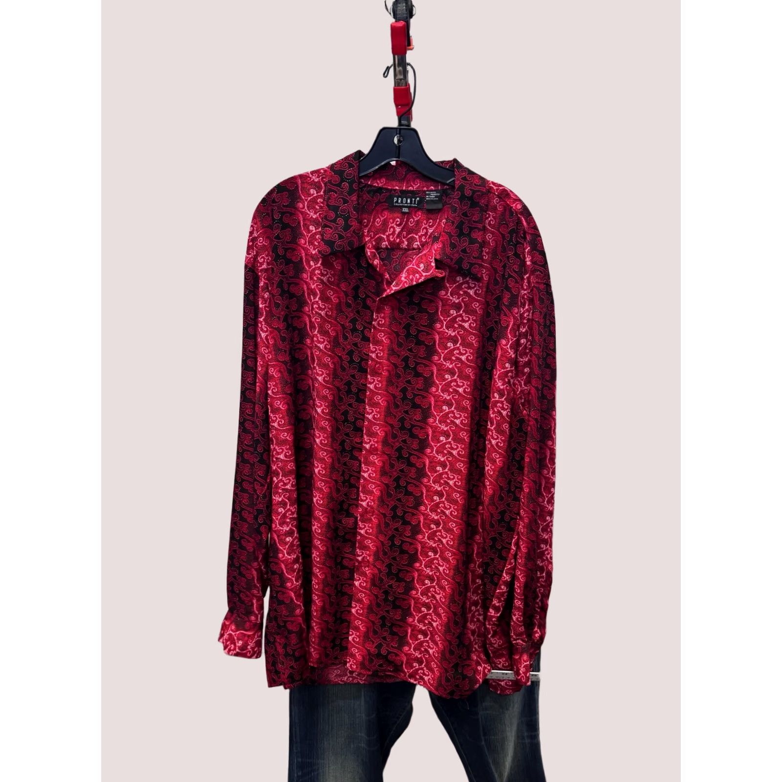 Vintage WILD Red Paisley Micro Poly LONG SLEEVE SHIRT Pronti 2XL 18 x 37/38 Mens Size US XXL / EU 58 / 5 - 1 Thumbnail