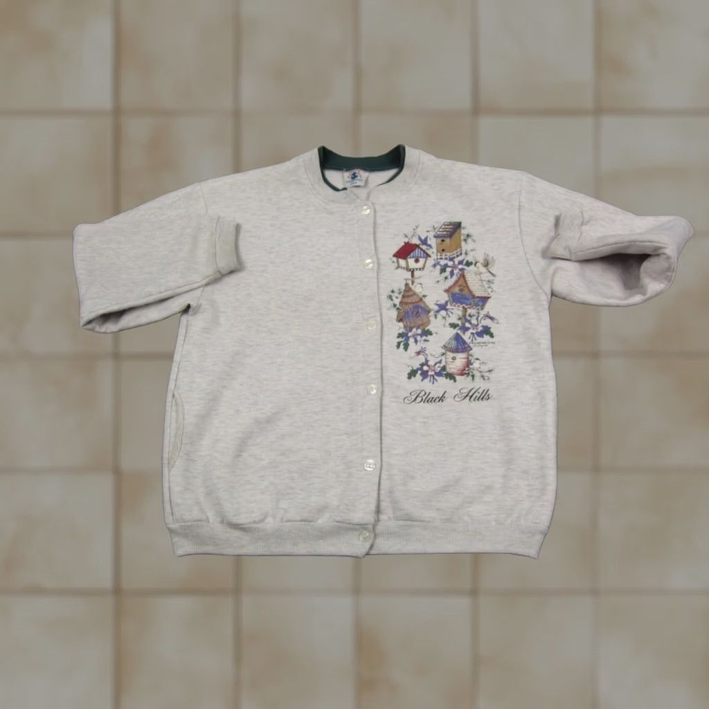 Vintage VINTAGE Black Hills Sweatshirt Womens Large Gray Birdhouses Button Up 90s USA Size L / US 10 / IT 46 - 1 Thumbnail